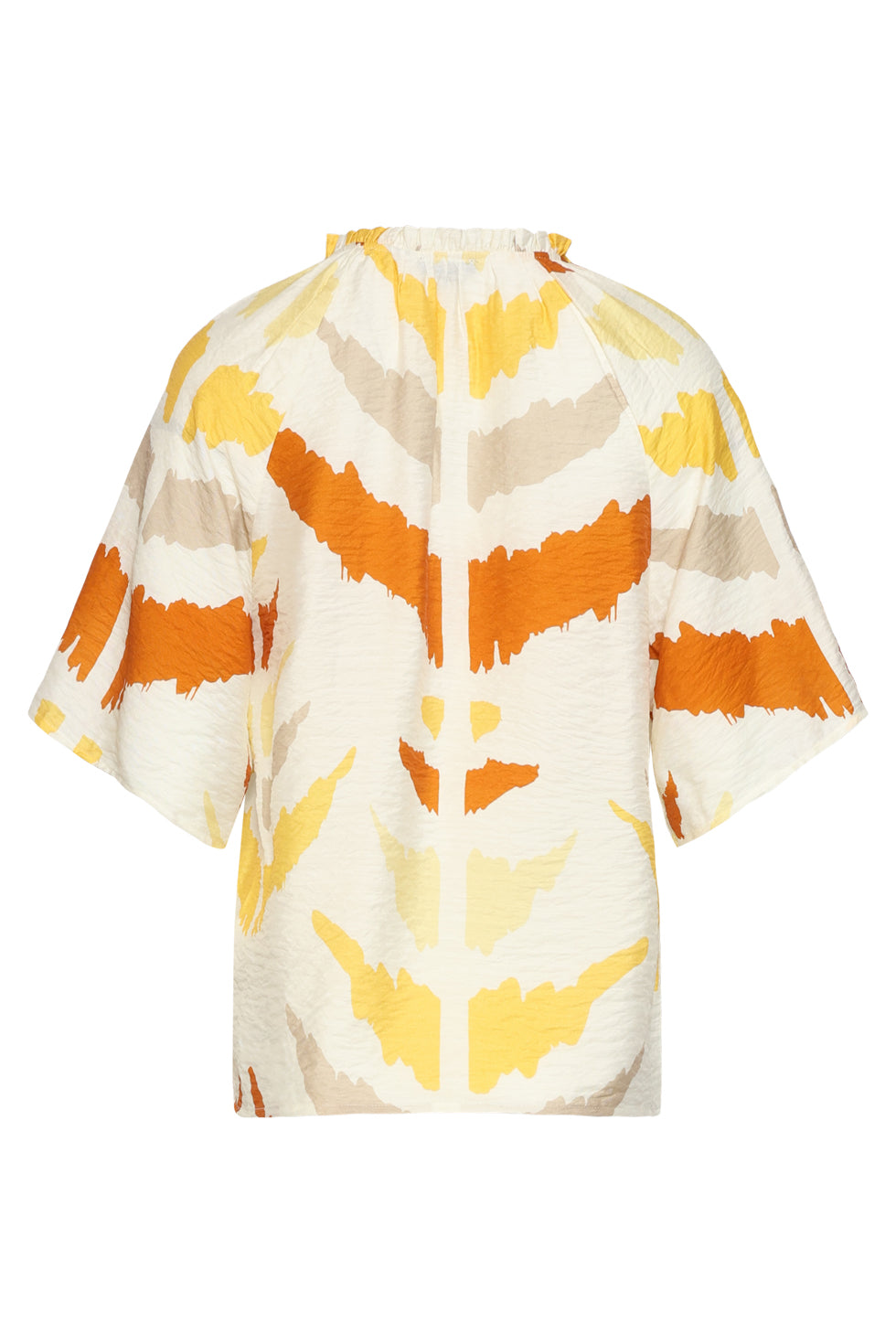 Smashed Lemon | Printed Tie-Neck Top in White & Yellow