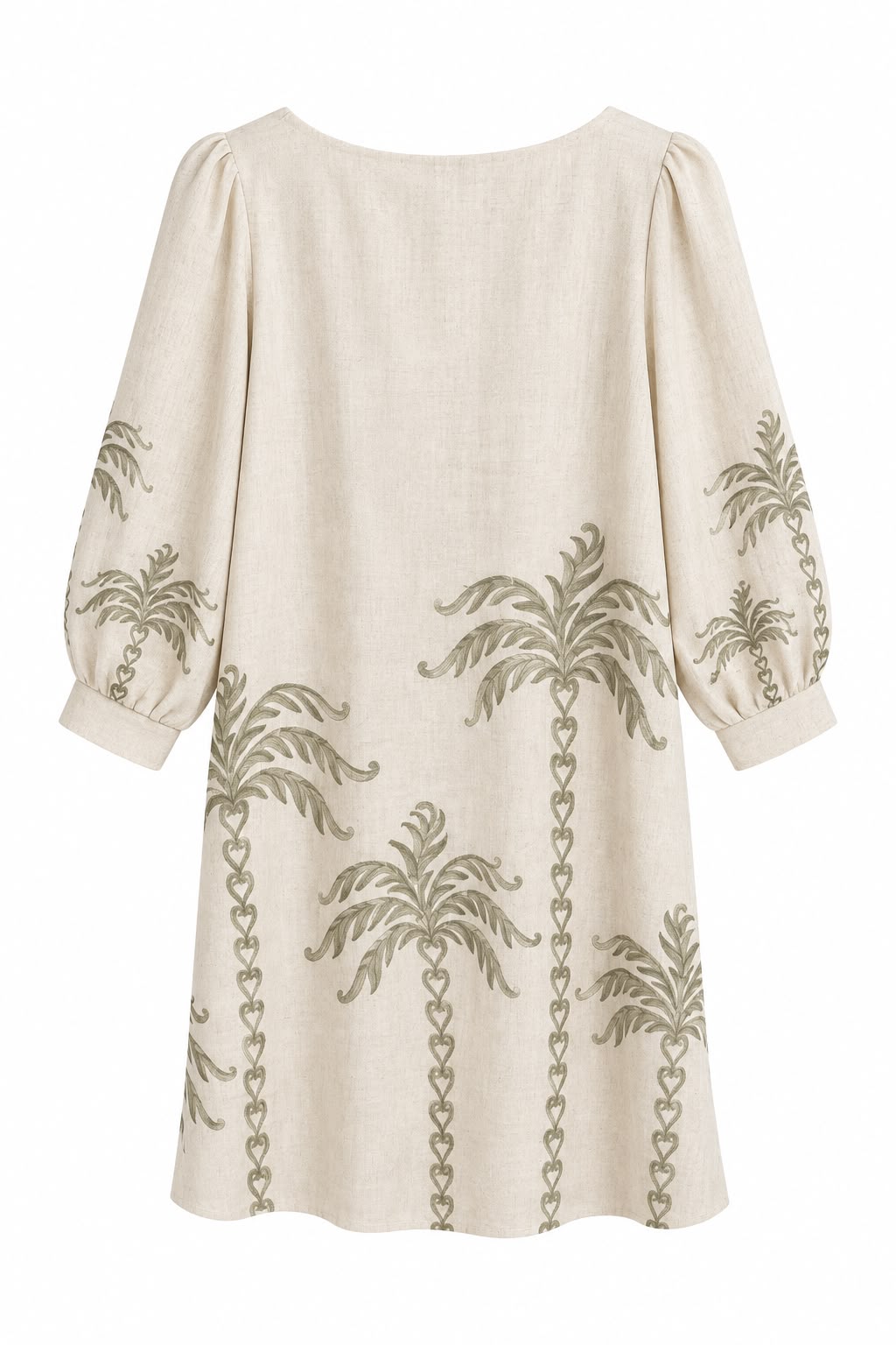 Smashed Lemon off white palm tree shift dress, flat back view