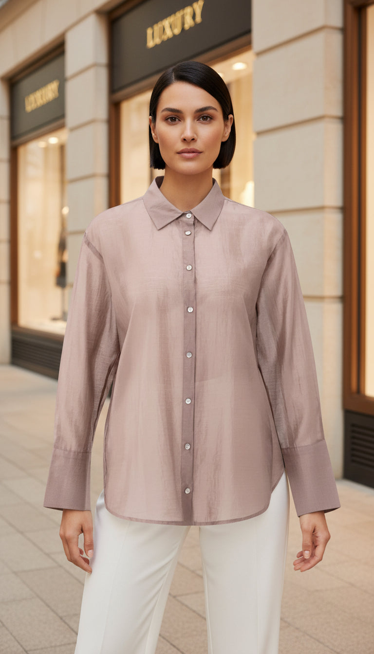 YAYA | Sheer Blouse with Back Slit in Blush Pink