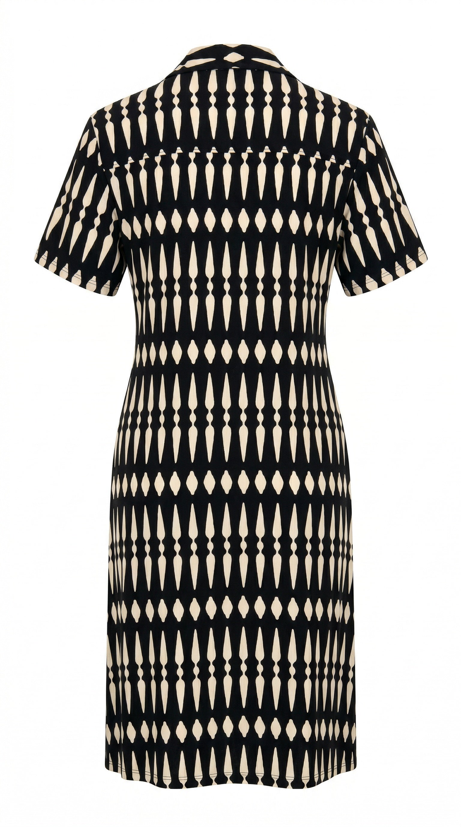 Isla Bonita black and beige geometric printed shirt dress with short sleeves and button back