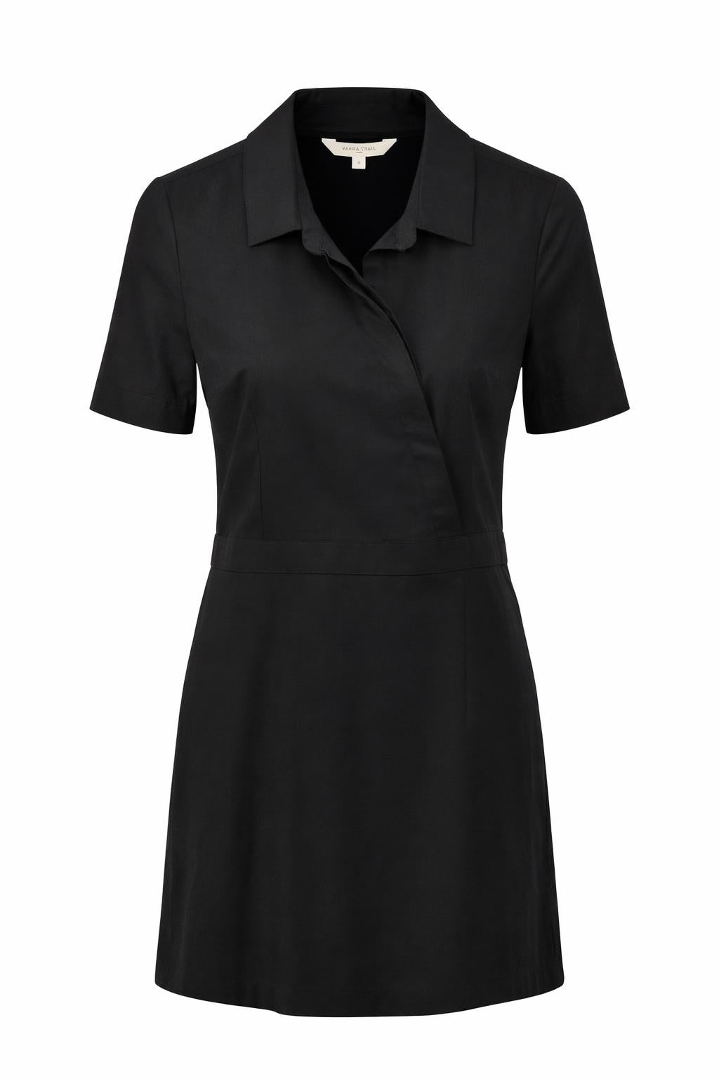 Yarra Trail Burleigh black short sleeve shirt dress with structured collar and fitted silhouette front