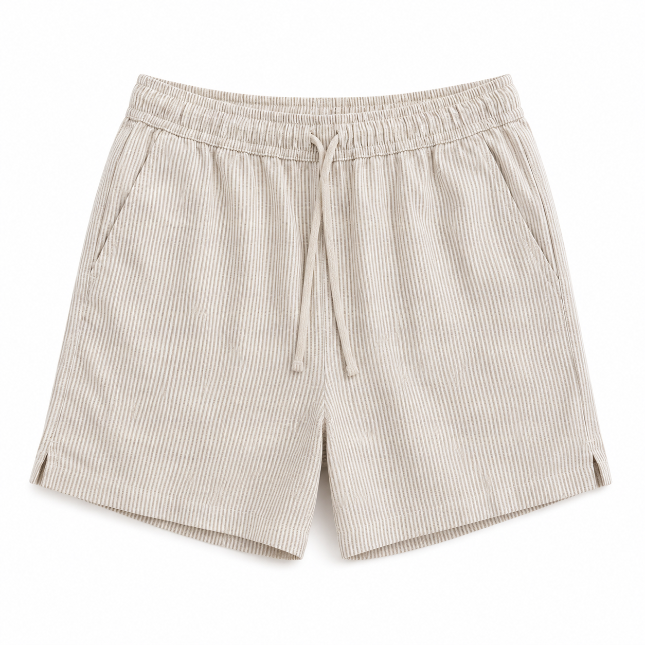 Chaos & Calm | Linen Thin Stripe Shorts in Sand