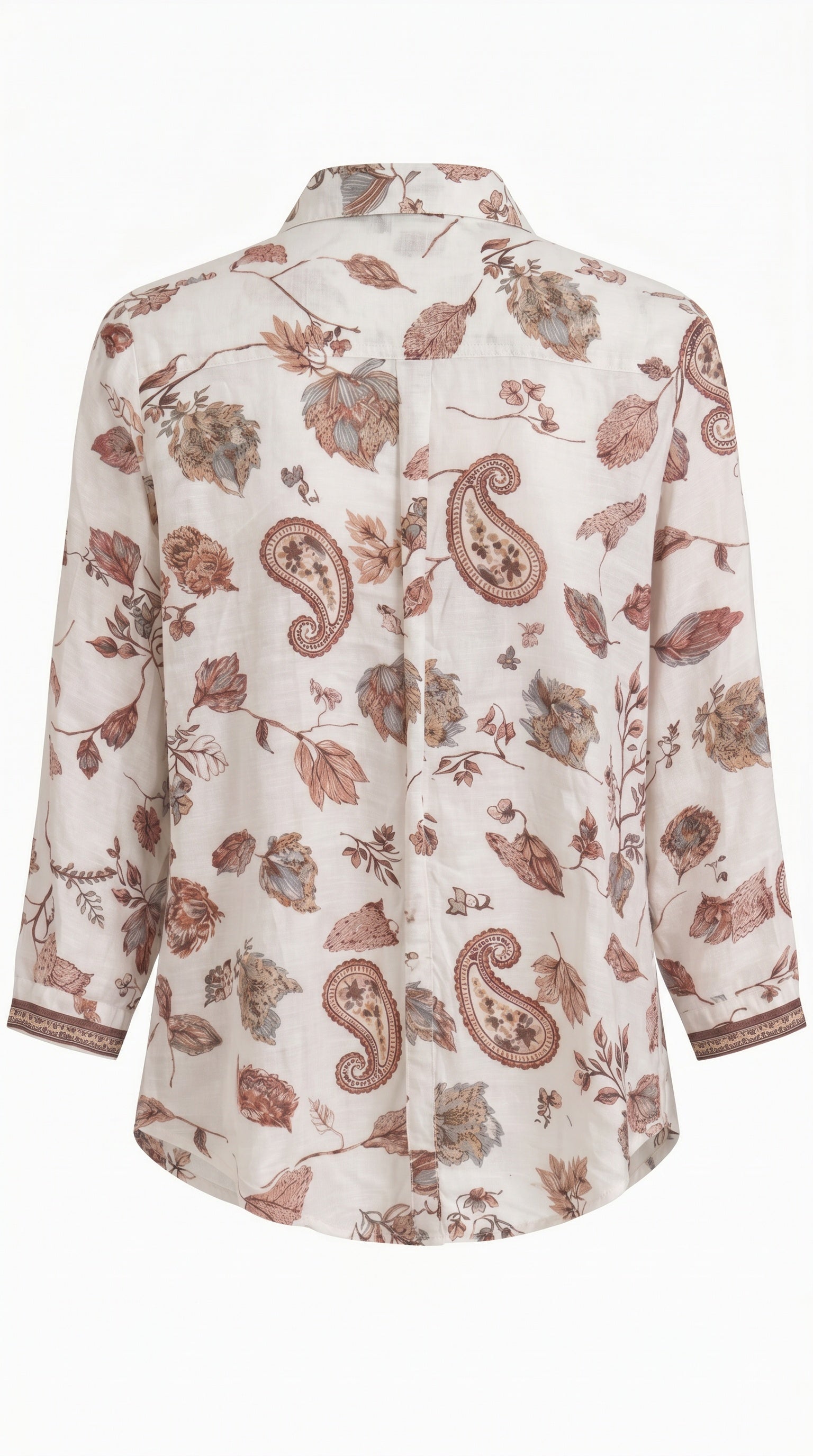 Natural multi-colour paisley print shirt with three-quarter sleeves and button front by Gordon Smith