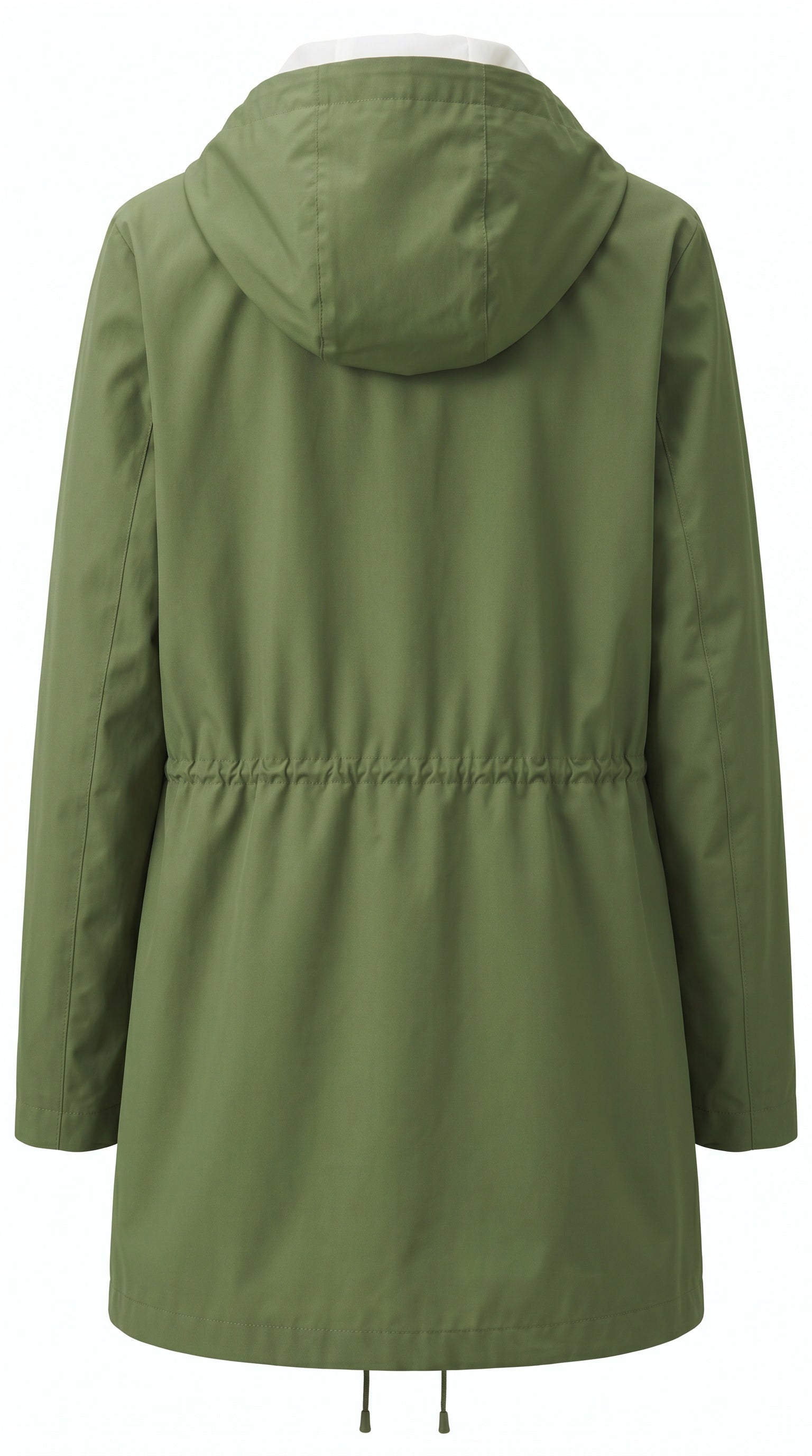 Khaki lightweight hooded jacket with drawstring waist and front pockets by Gordon Smith