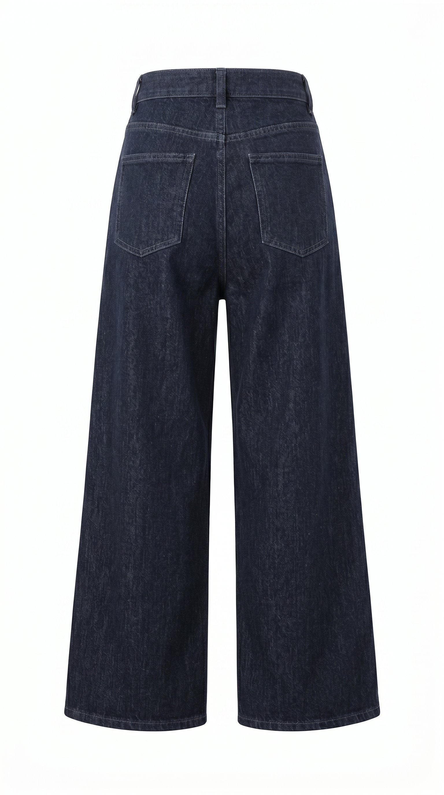 Dark denim wide leg jeans with high waist, patch pockets and contrast stitching by Gordon Smith