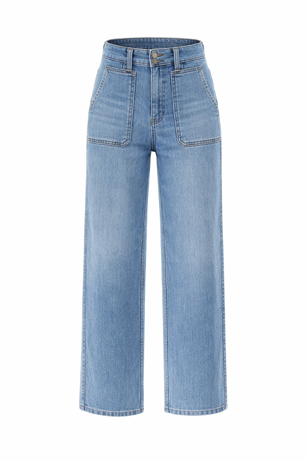 Denim wide leg jeans with high waist, patch pockets and contrast stitching by Gordon Smith