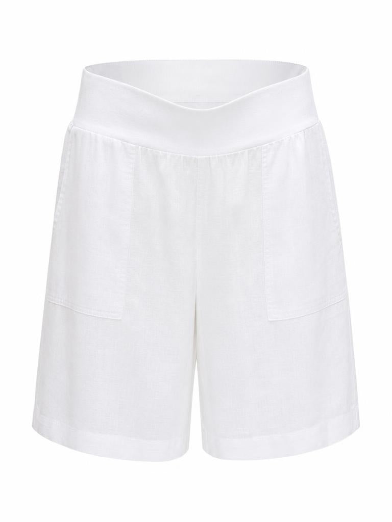 Gordon Smith white linen shorts with jersey waistband and patch pockets
