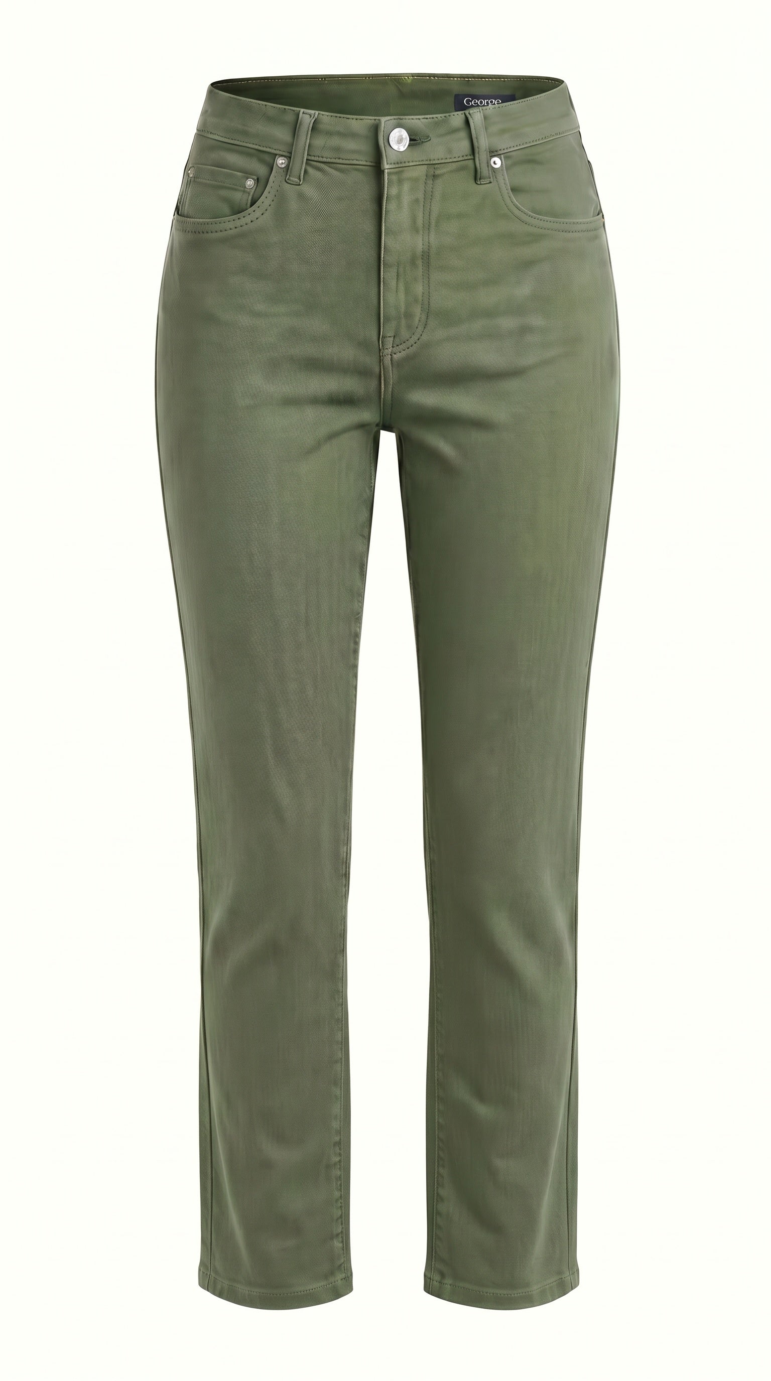 Khaki slim leg stretch denim jeans with classic five-pocket styling by Gordon Smith