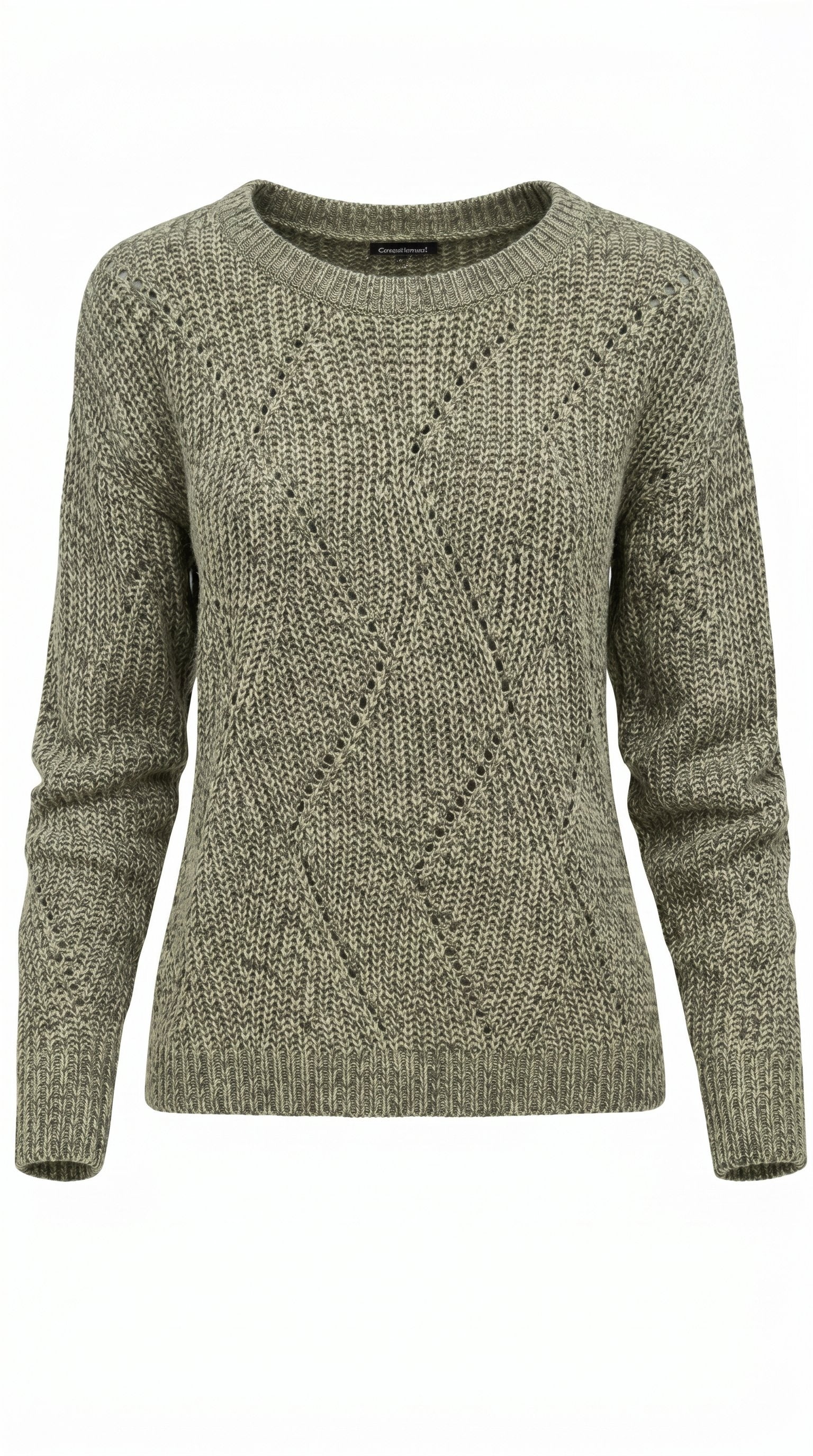 Khaki textured knit sweater with long sleeves and subtle diamond pattern by Gordon Smith
