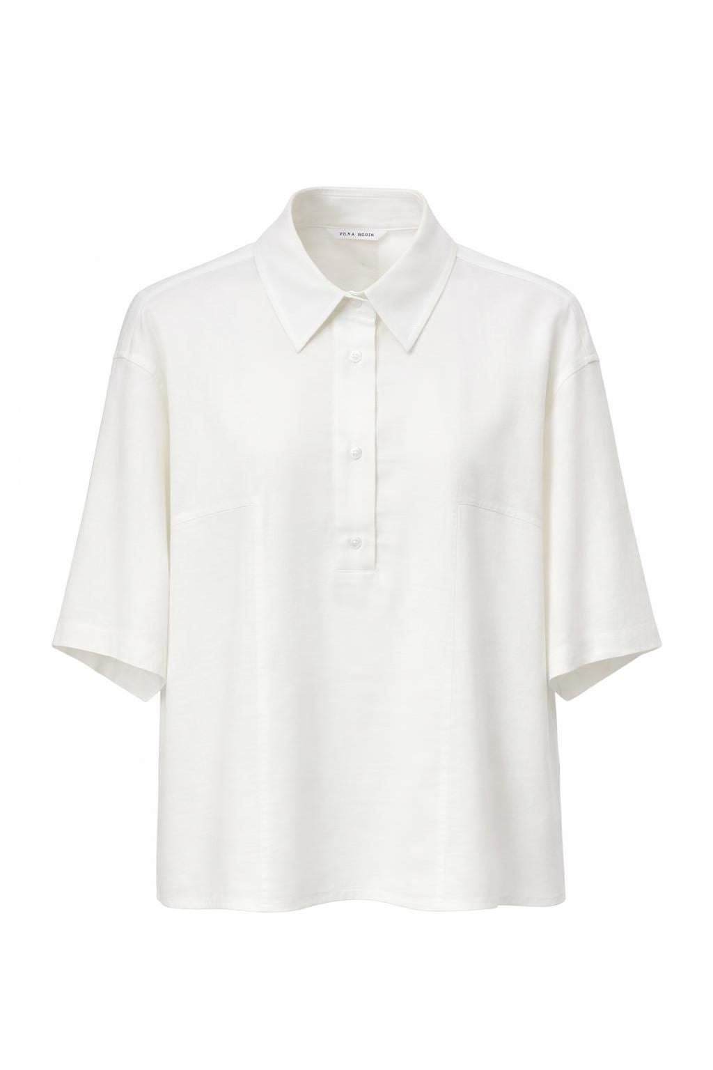 YAYA | Woven Loose Fit Polo Top in Crisp White