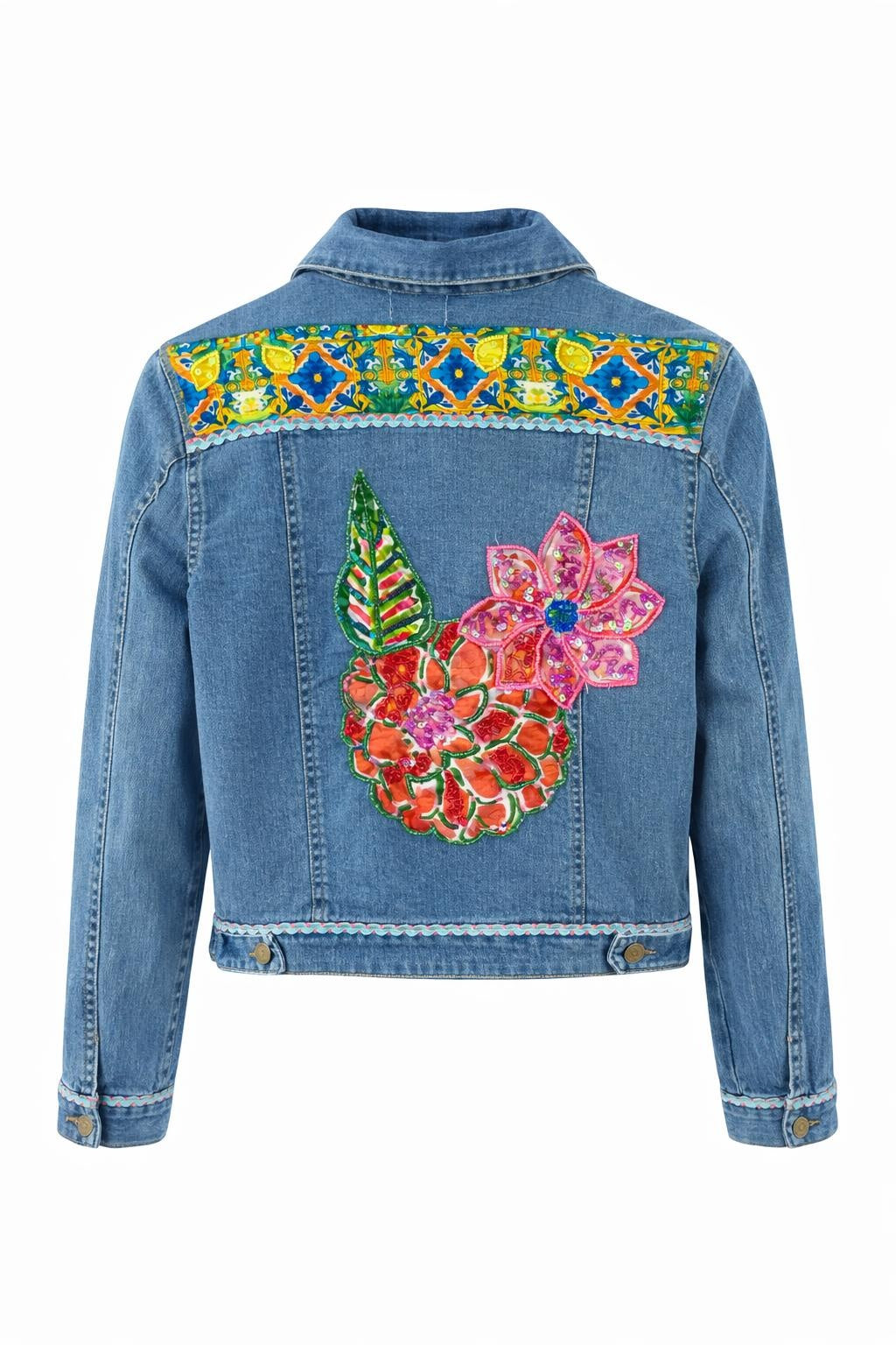 Embroidered Denim Jacket Blue Back