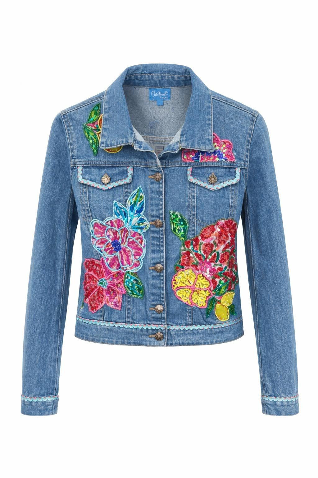 Embroidered Denim Jacket Blue Front