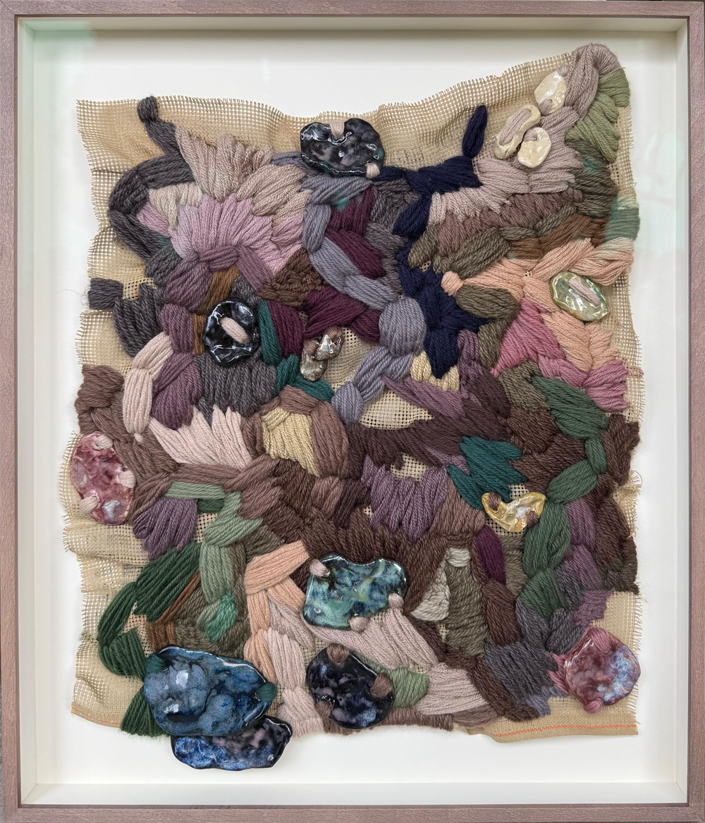 Where Memories Settle | Kelsey Ede | 2026 | Tapestry and Ceramic Pieces on Recycled Tapestry Base