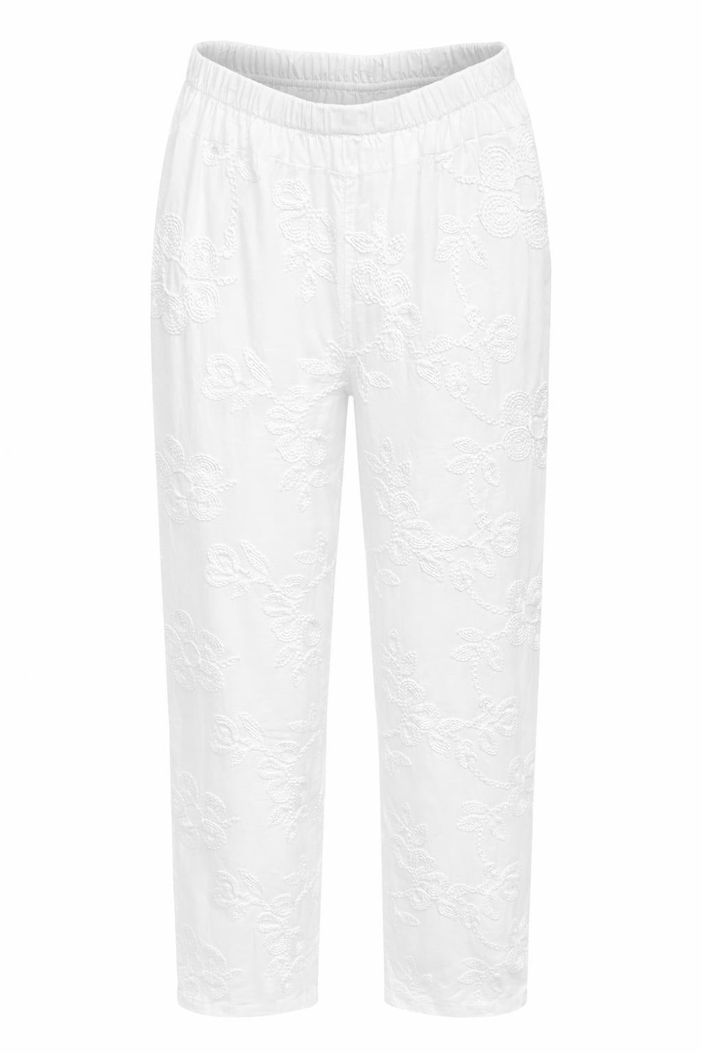 White Embroidered Pants Front