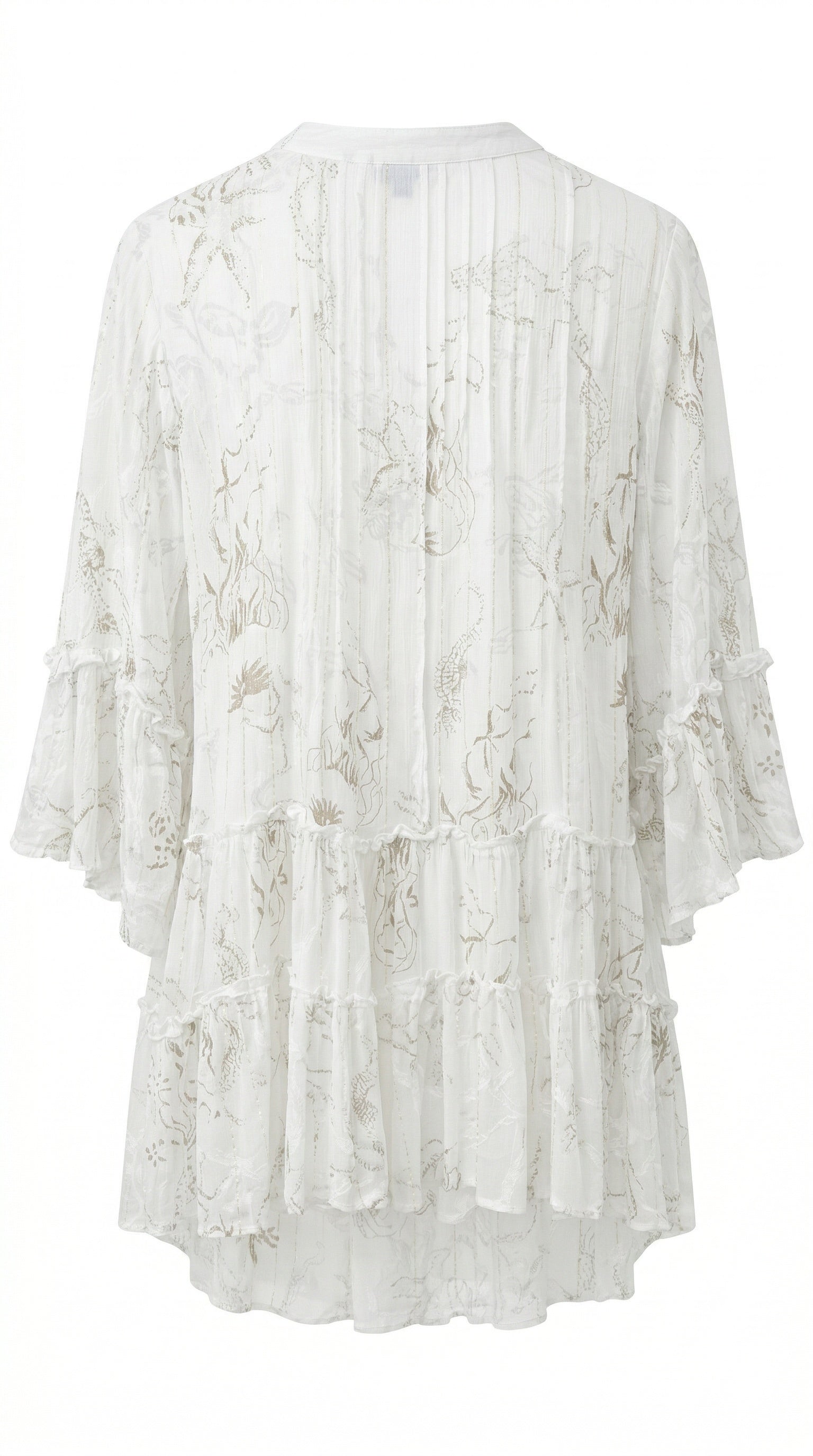 Isla Bonita off white tiered short dress with V-neck and ruffle sleeves back