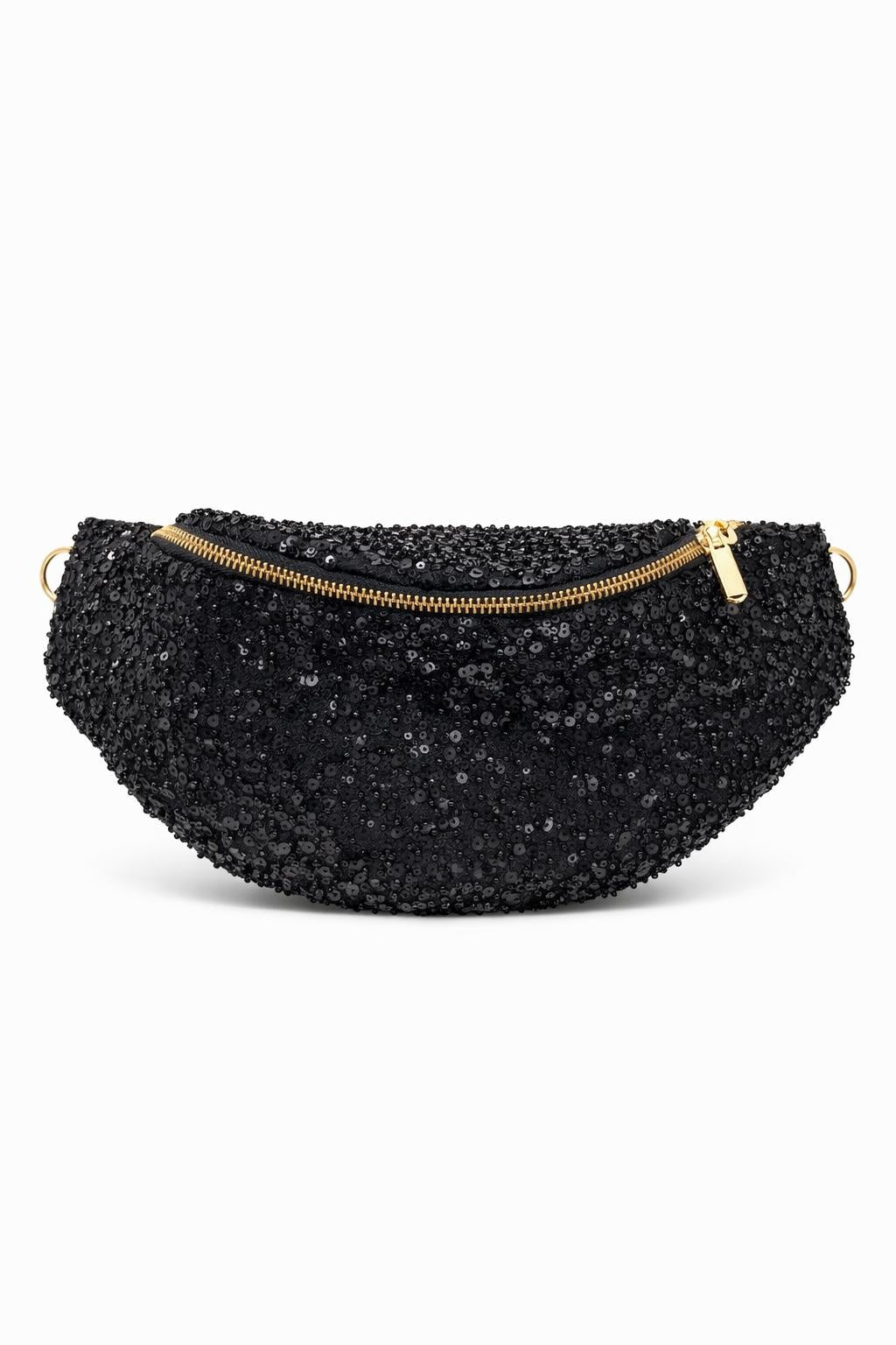 Paillette Moon | Sequins Pandora Moon Satchel | Black