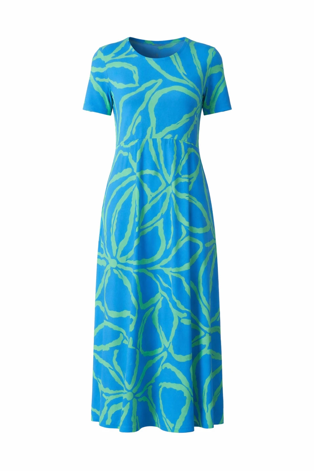 Smashed Lemon | Midi Dress in Cobalt Blue and Green Print