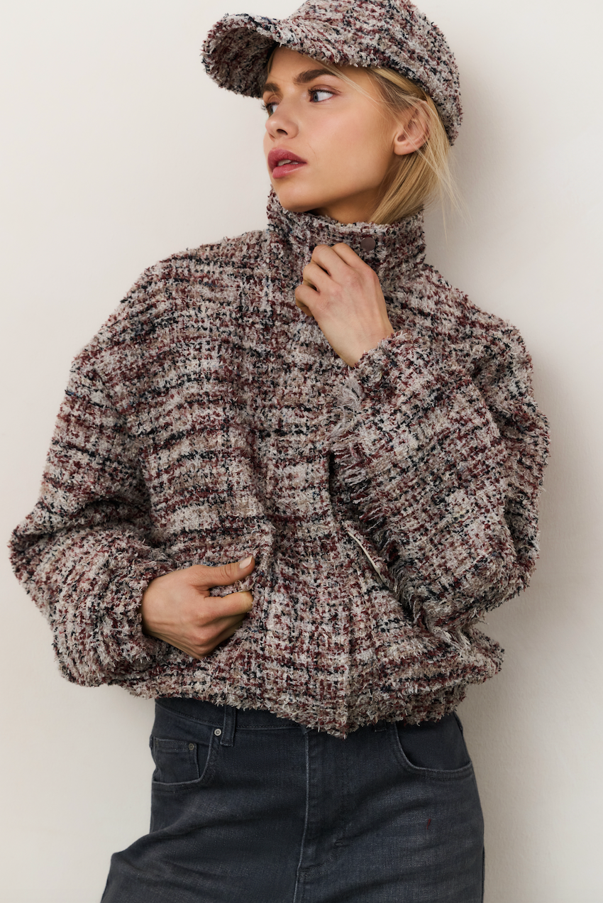 YAYA | Boucle Jacket with Fringes | Blush Pink