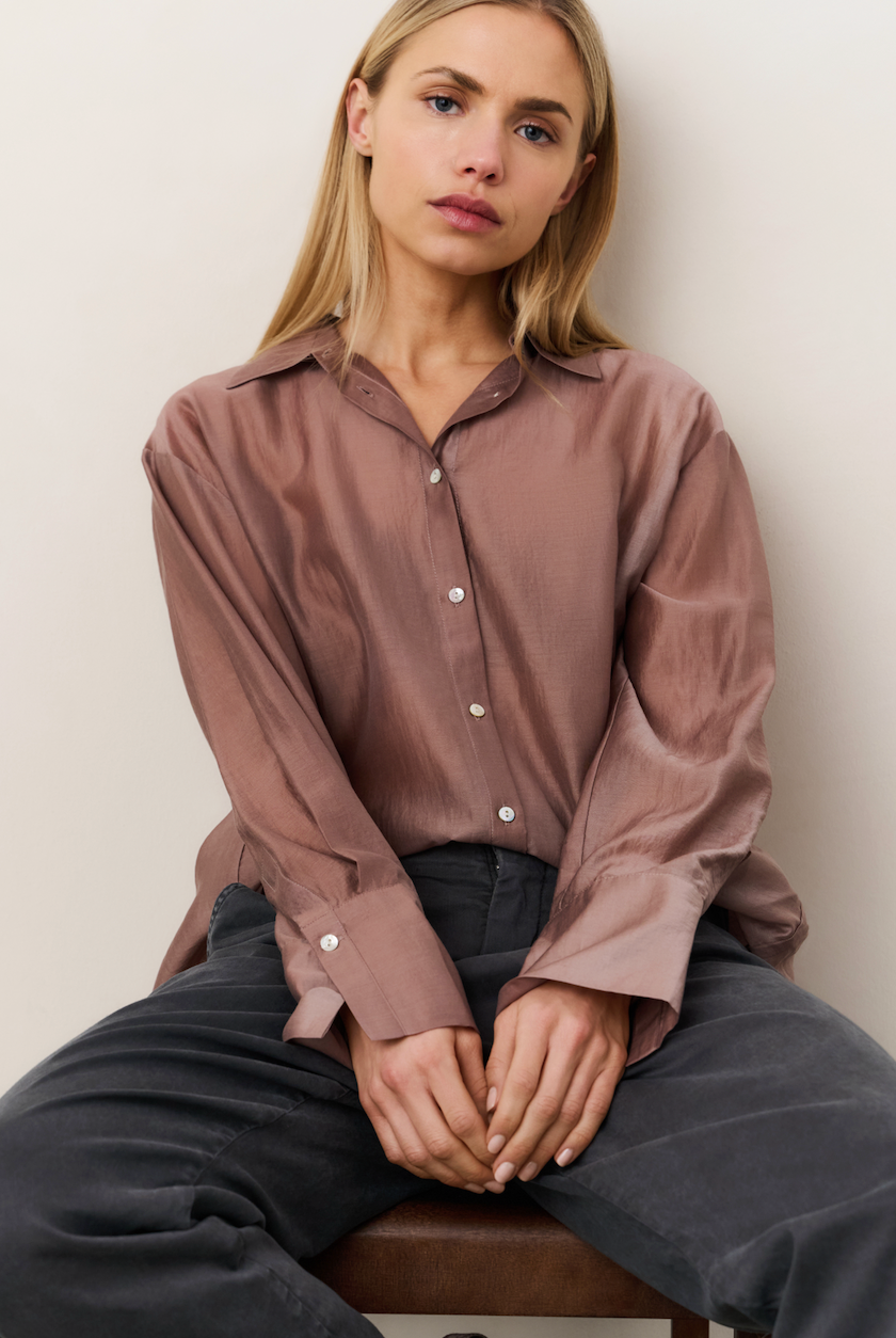 YAYA | Sheer Blouse with Back Slit in Blush Pink
