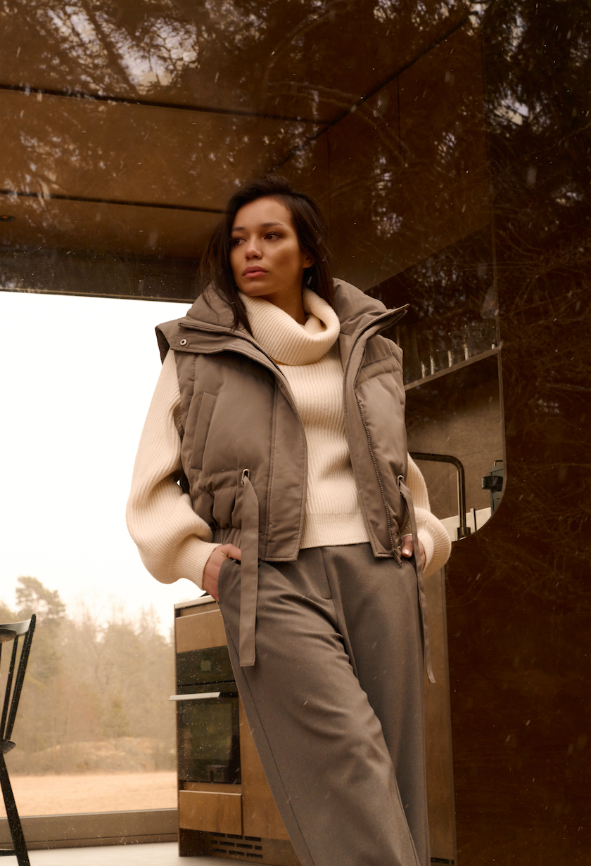 YAYA | Jersey with Wide Collar in Wool White