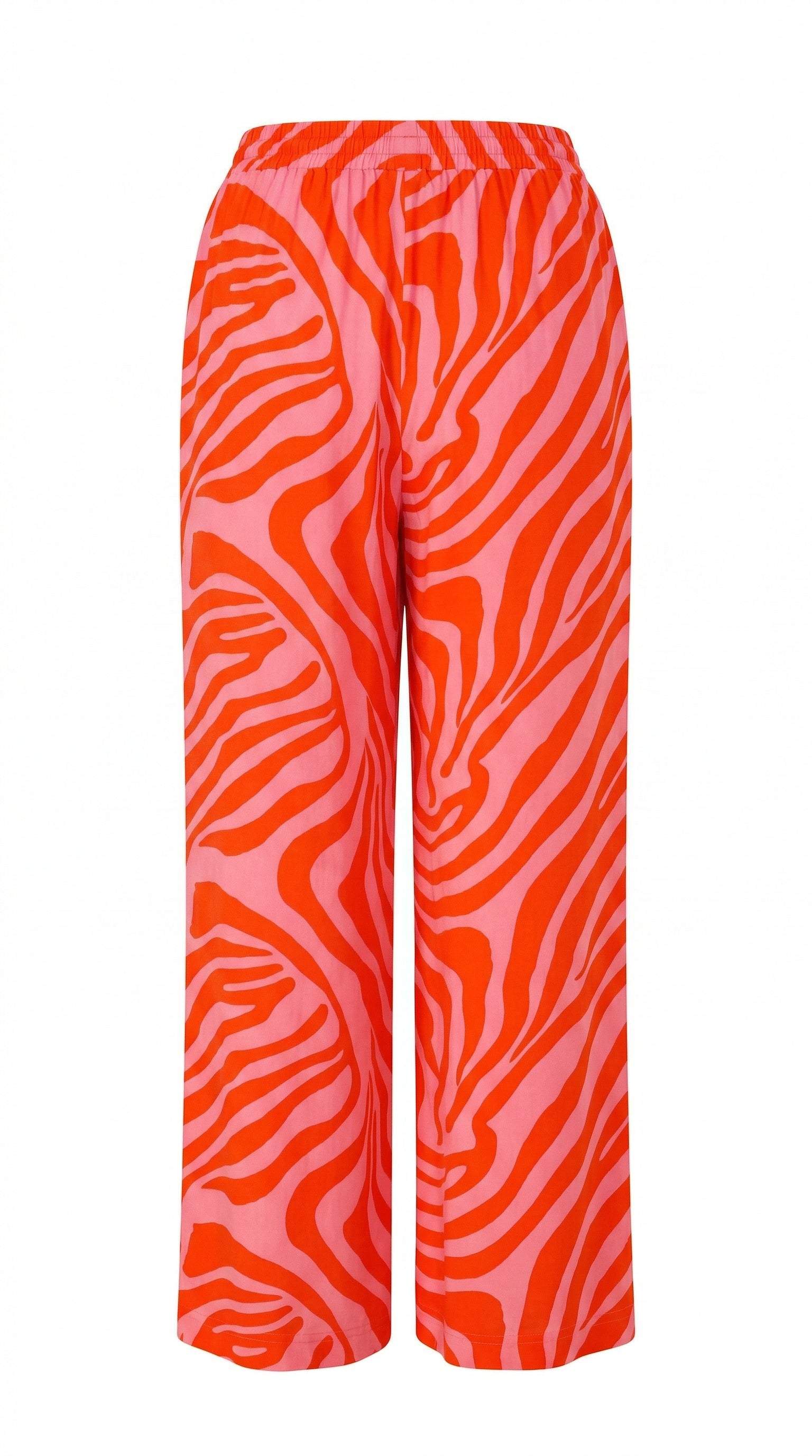 Smashed Lemon pink and orange abstract zebra printed wide leg pants with drawstring waistband