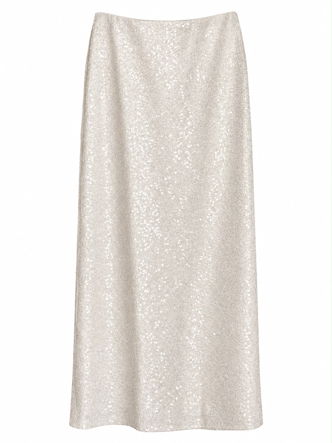 Smashed Lemon sequin maxi skirt in sand, flat back view