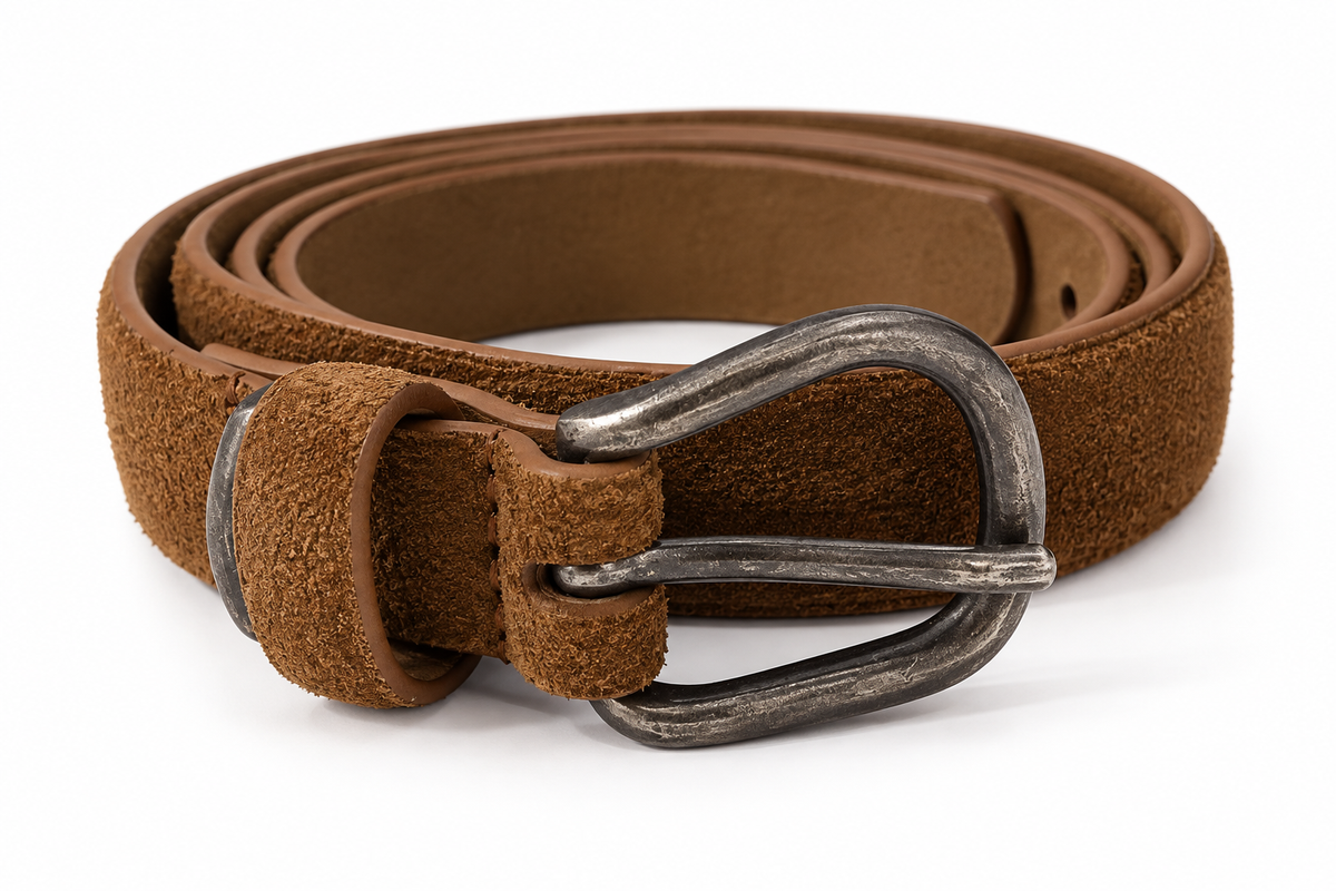 YAYA | Thin Suede Belt in Tan Brown