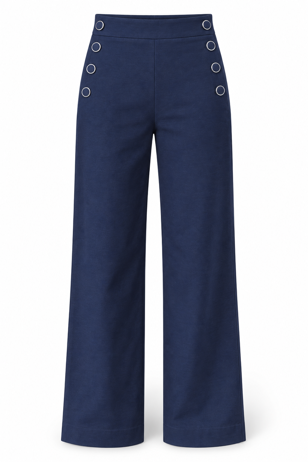 YAYA High Waist Wide Leg Trousers in Navy Blazer Blue, front #Colour_Navy Blazer Blue