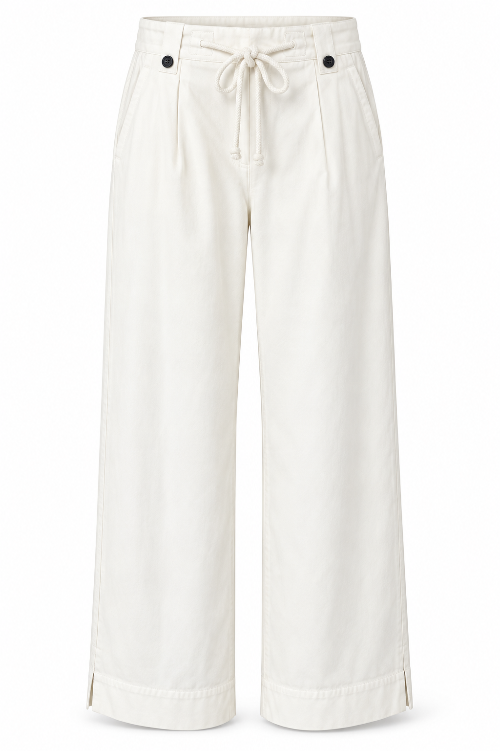 YAYA Drawstring Wide Leg Trousers in Off White, flat front view showing the drawstring waist and front pleats #Colour_White