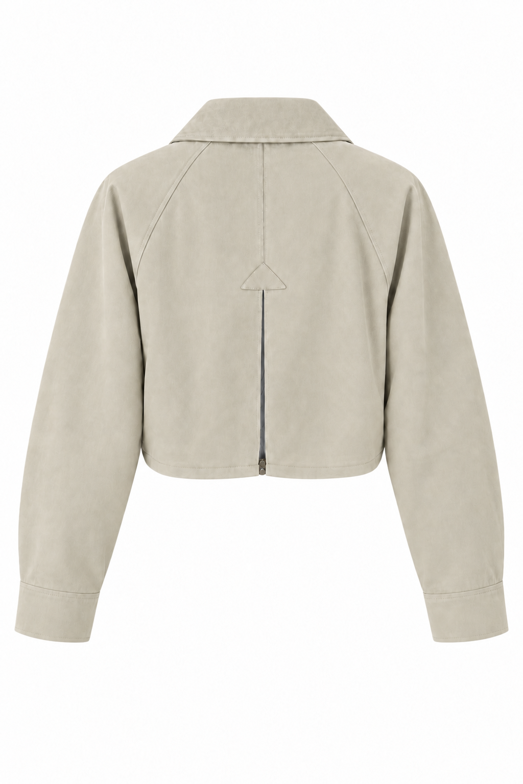YAYA Point Collar Cropped Jacket in Khaki Green, flat back view showing the split at the centre back hem