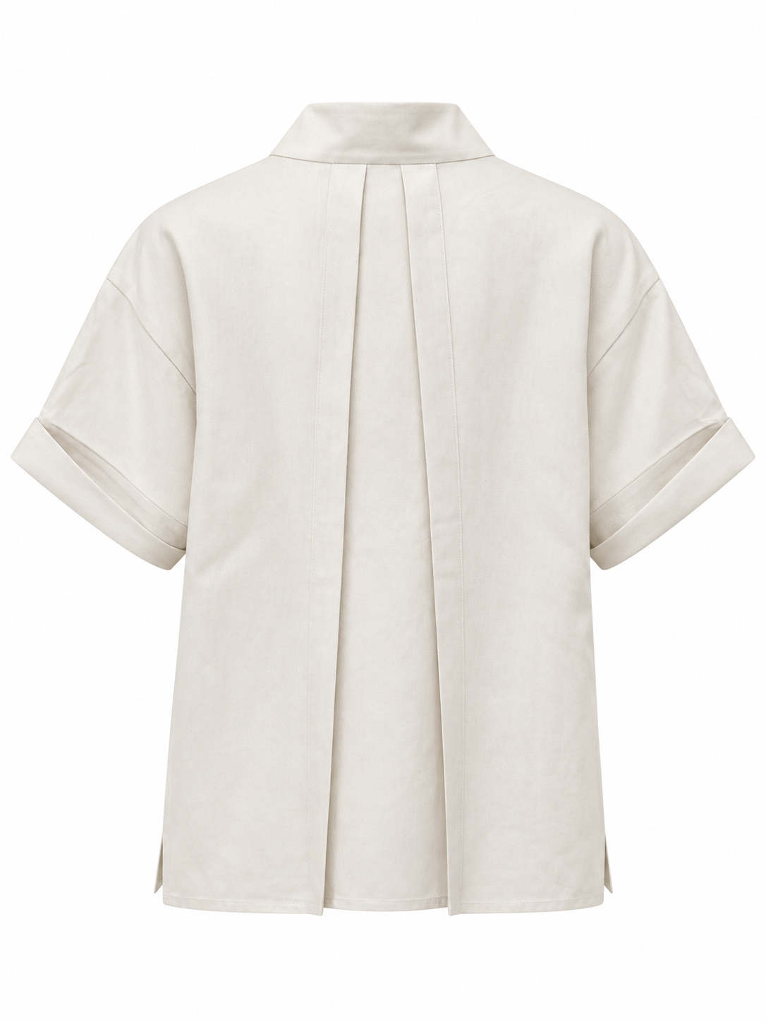 YAYA Lyocell Linen Top with Notched Collar in Cloud Creme White, flat back view showing the centre box pleat and step hem #Colour_Cloud Creme White