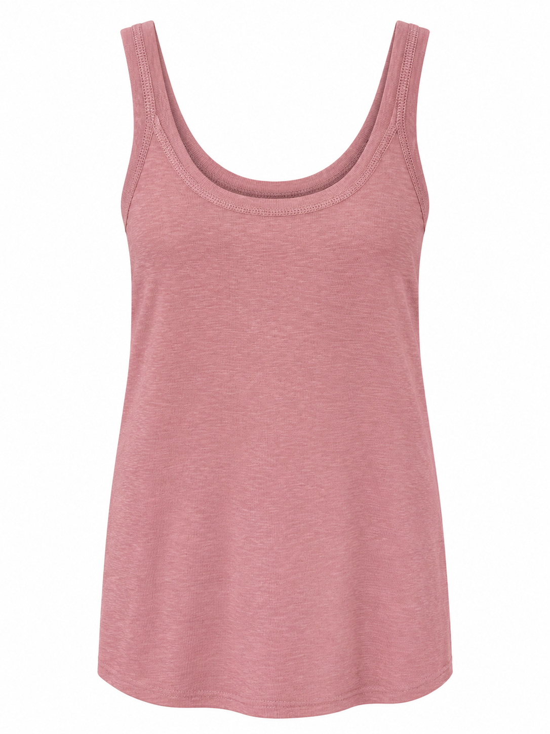 YAYA Fine Jersey Singlet with Mesh Trim in Burlwood Pink, flat front view showing the mesh neckline #Colour_Burlwood Pink