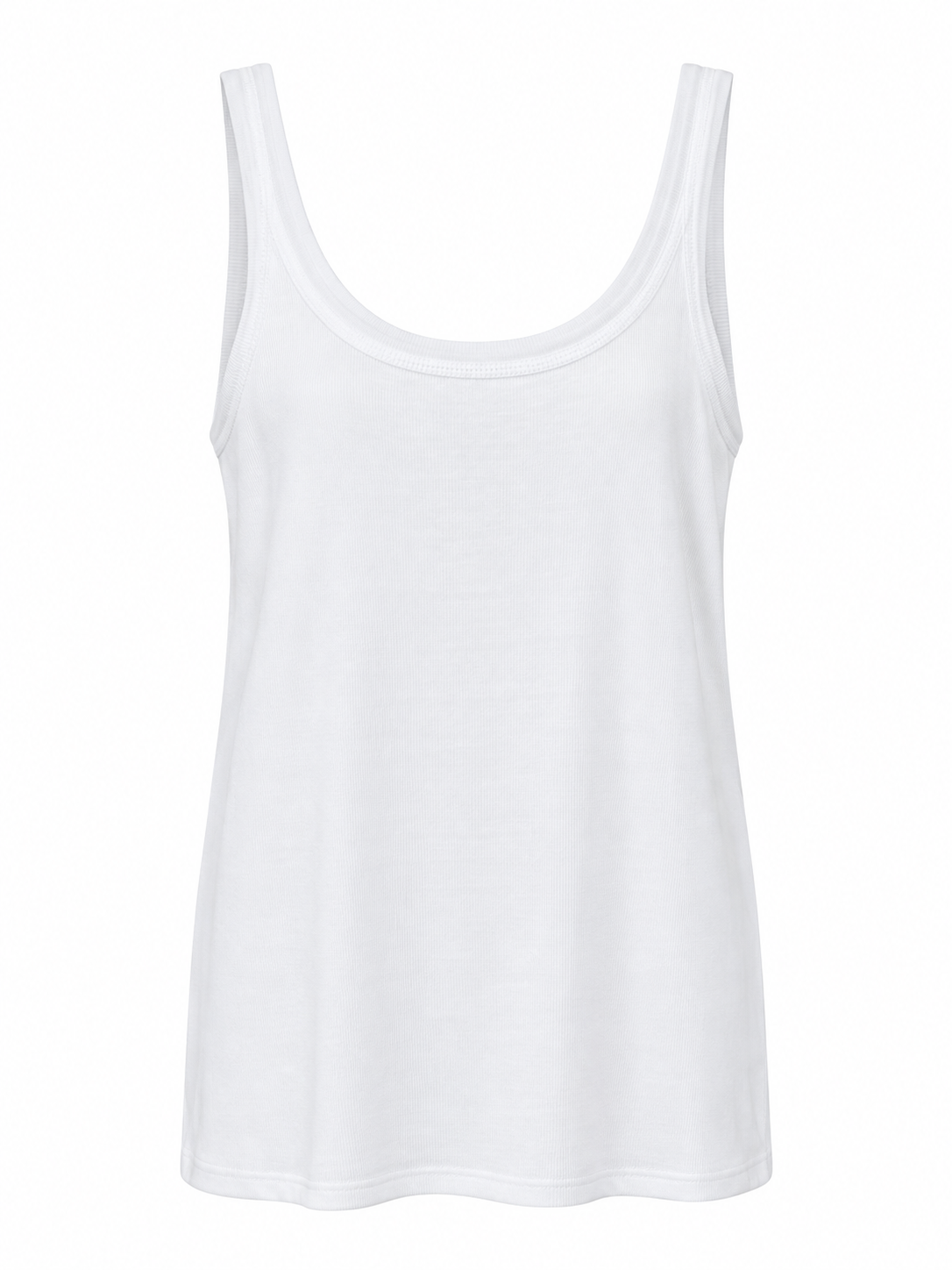 YAYA Fine Jersey Singlet with Mesh Trim in Pure White, flat front view showing the mesh neckline #Colour_Pure White