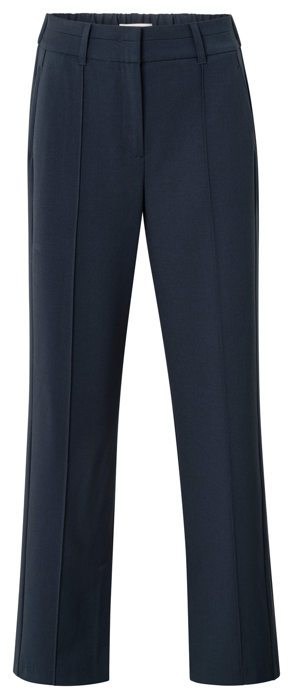 A pair of YAYA woven wide leg trousers in collegiate blue featuring front pintucks, a tailored silhouette, and subtle slit details at the hem for a modern finish