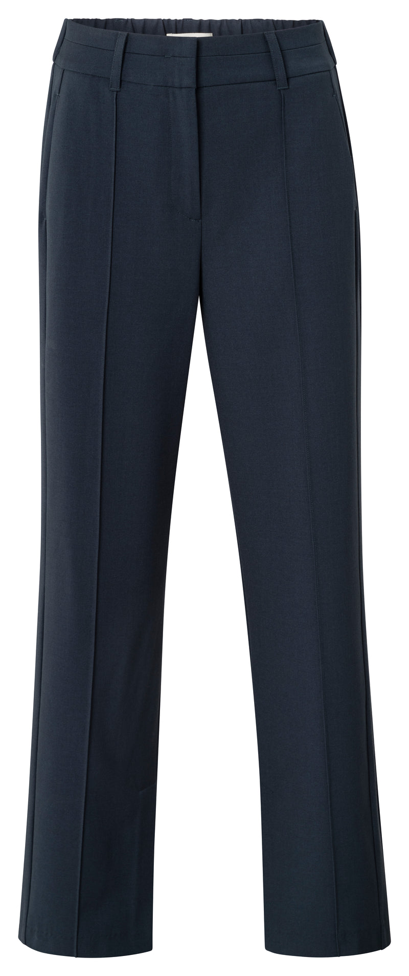 A pair of YAYA woven wide leg trousers in collegiate blue featuring front pintucks, a tailored silhouette, and subtle slit details at the hem for a modern finish
