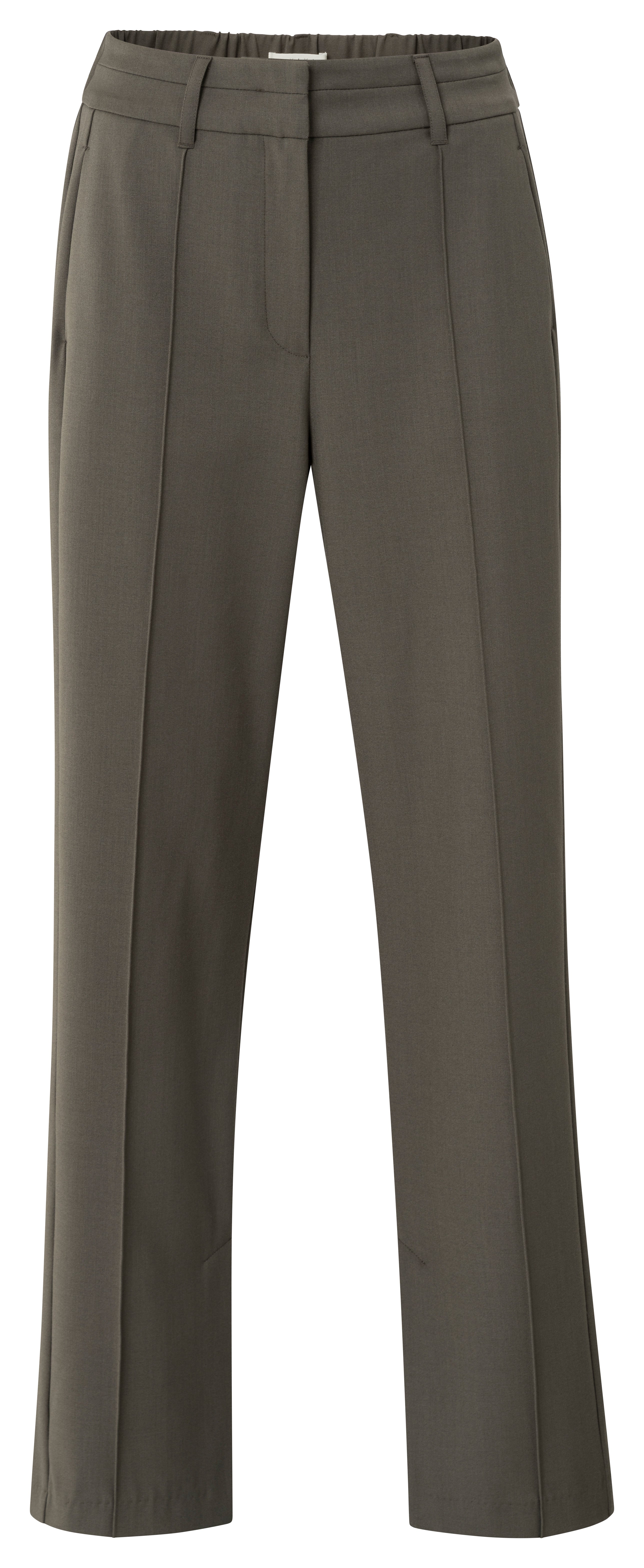 Image Description:
A pair of YAYA woven wide leg trousers in dark night grey featuring front pintucks, a tailored silhouette, and subtle slit details at the hem for a modern finish.