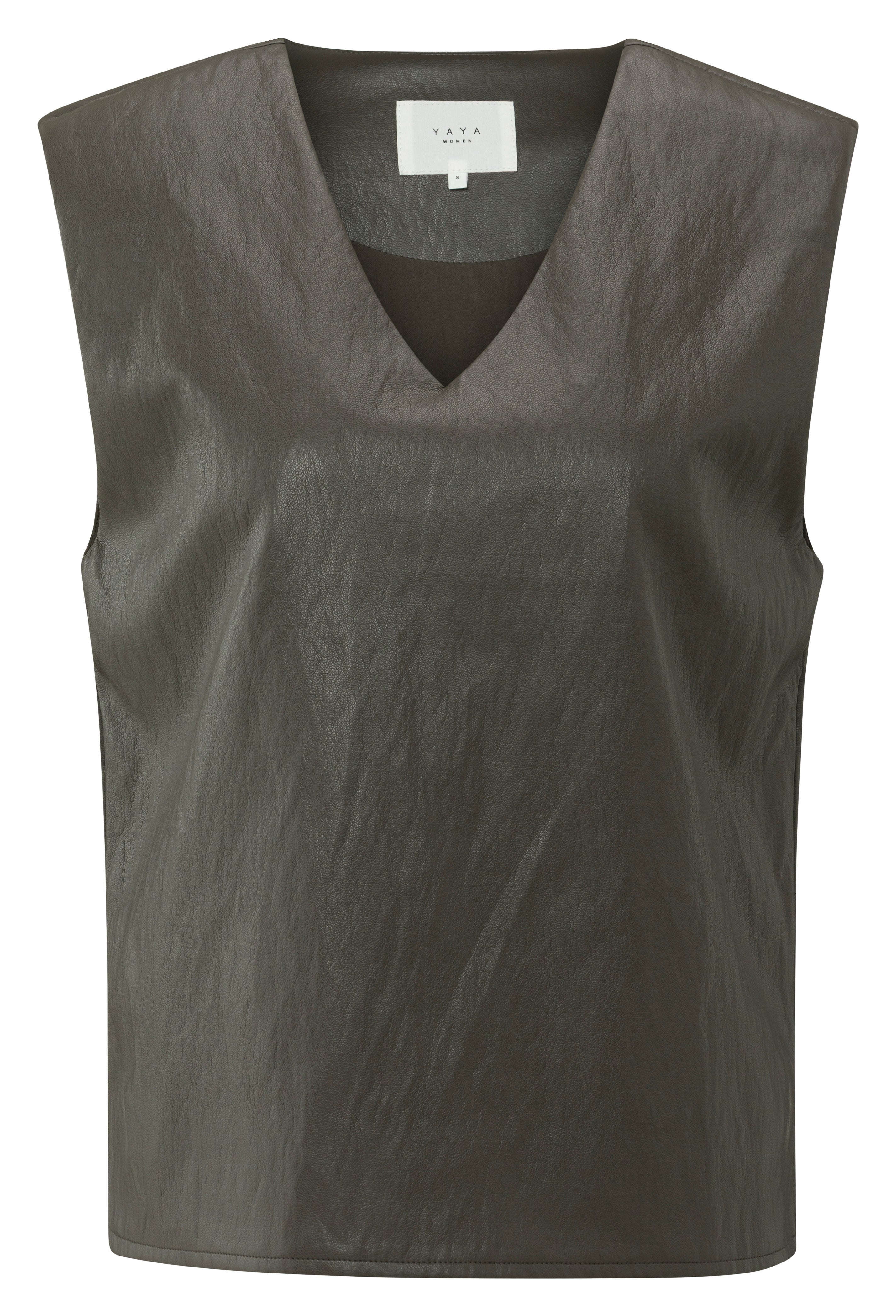Faux Leather Spencer Top Taupe Grey
