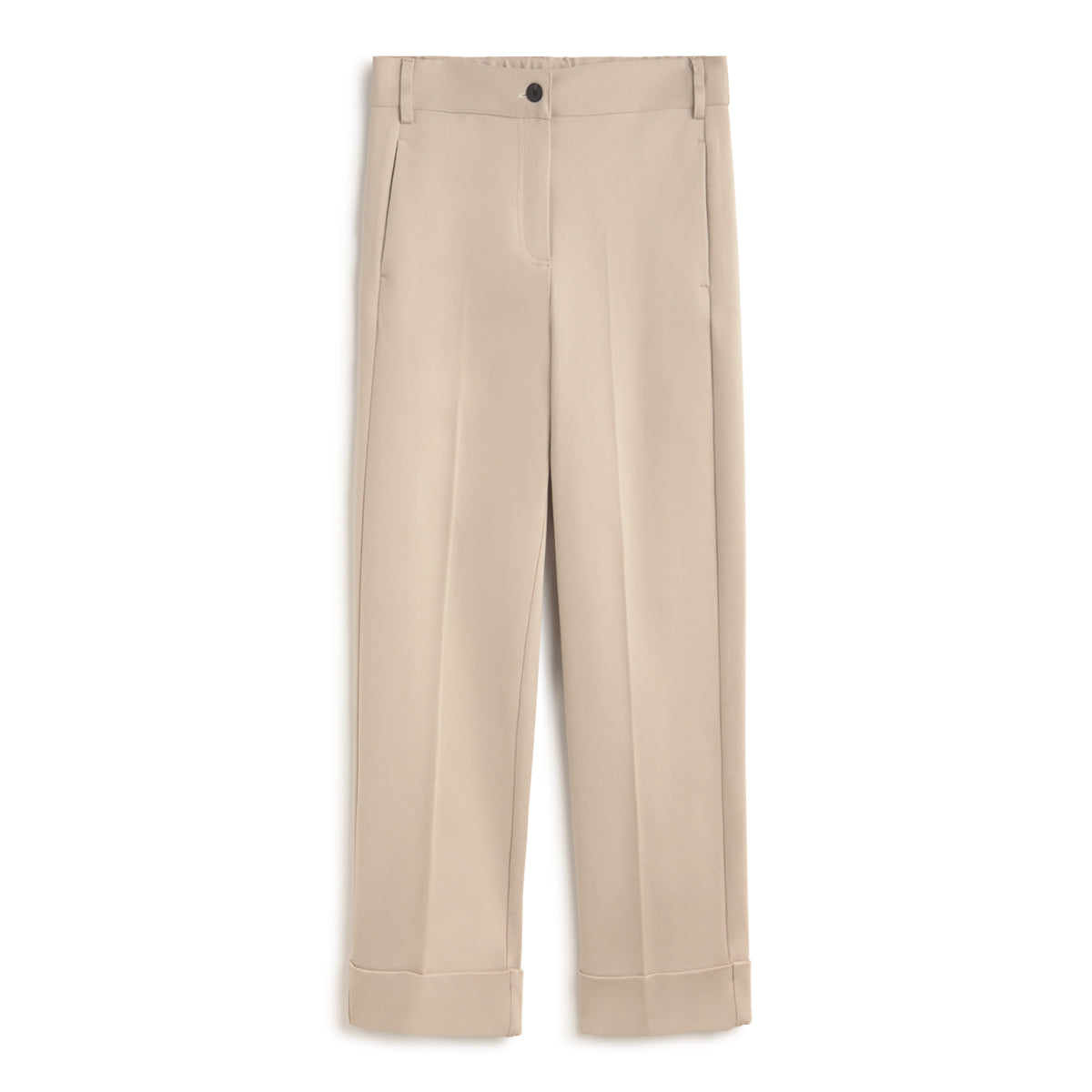 Andam beige tailored trousers for women with straight-leg silhouette and cuffed hem