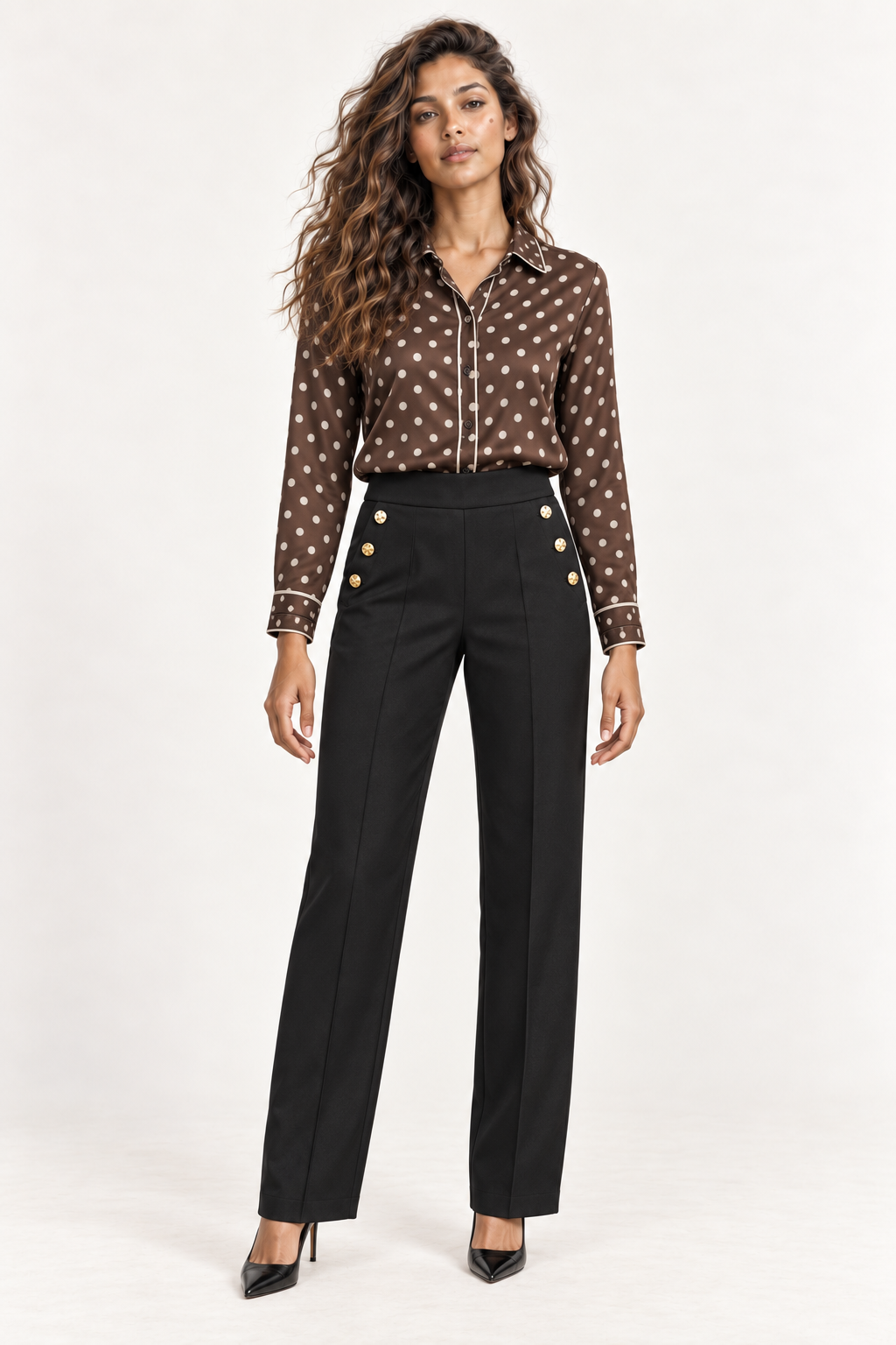 Andam | Tapered Pants with Gold Sailor Buttons in Black