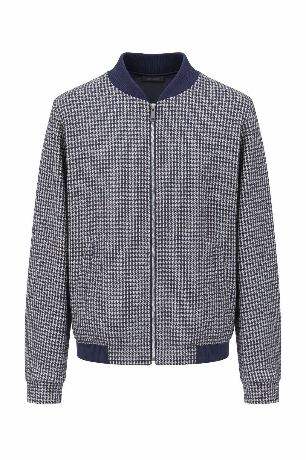 Andam classic jacket in checked navy blue front view