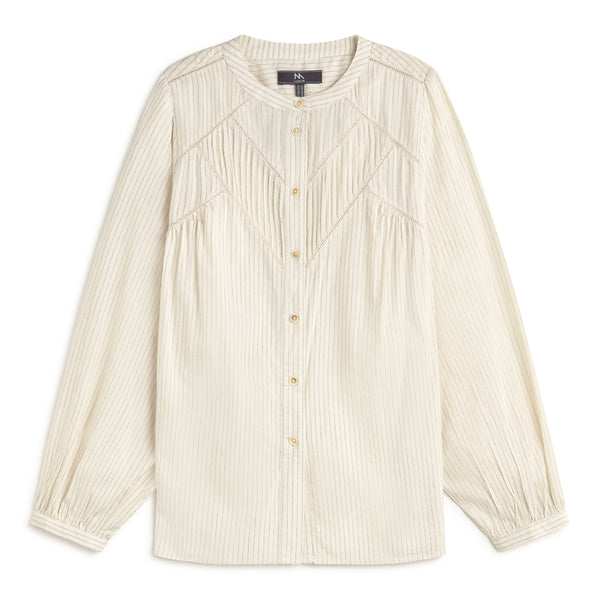 Andam ecru textured button-through shirt with panel detailing