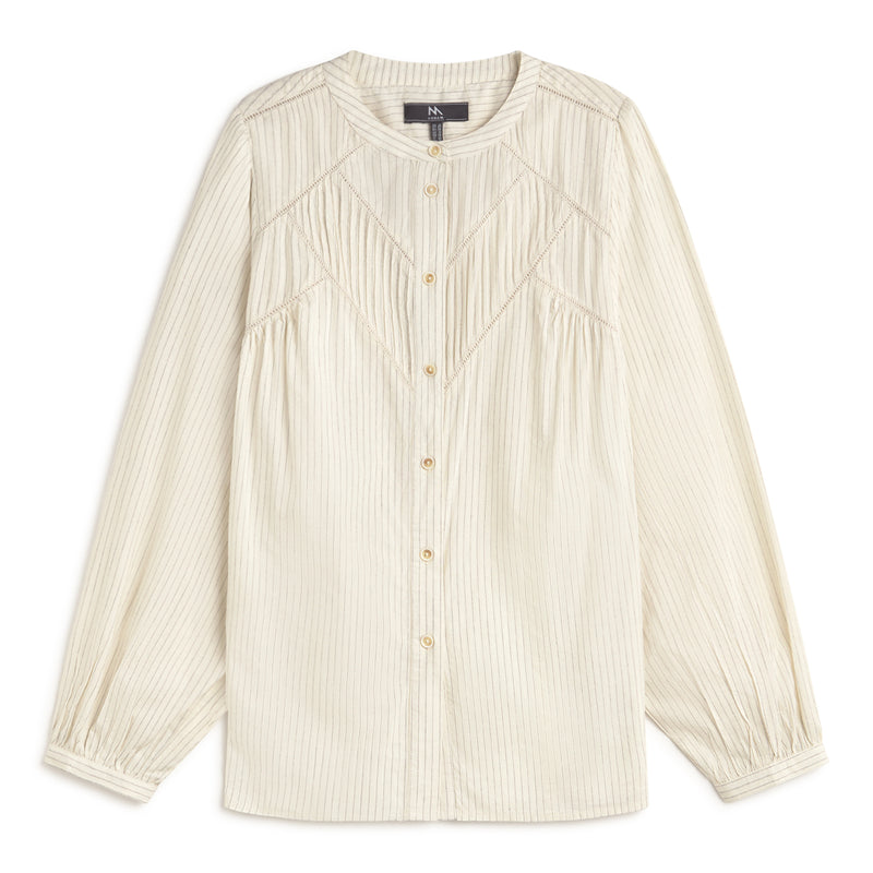 Andam ecru textured button-through shirt with panel detailing