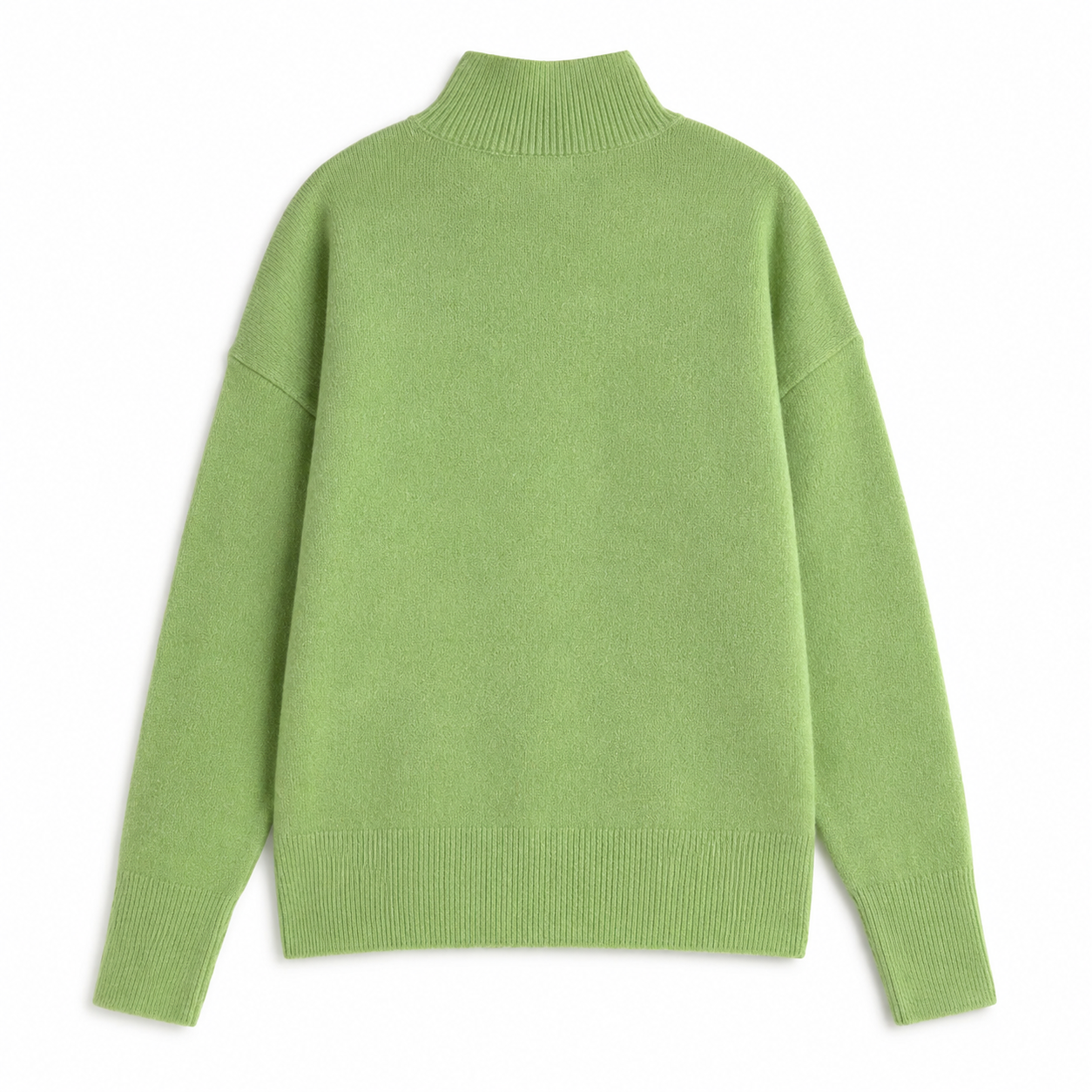 Andam green soft knit turtleneck jersey with relaxed fit and long sleeves.