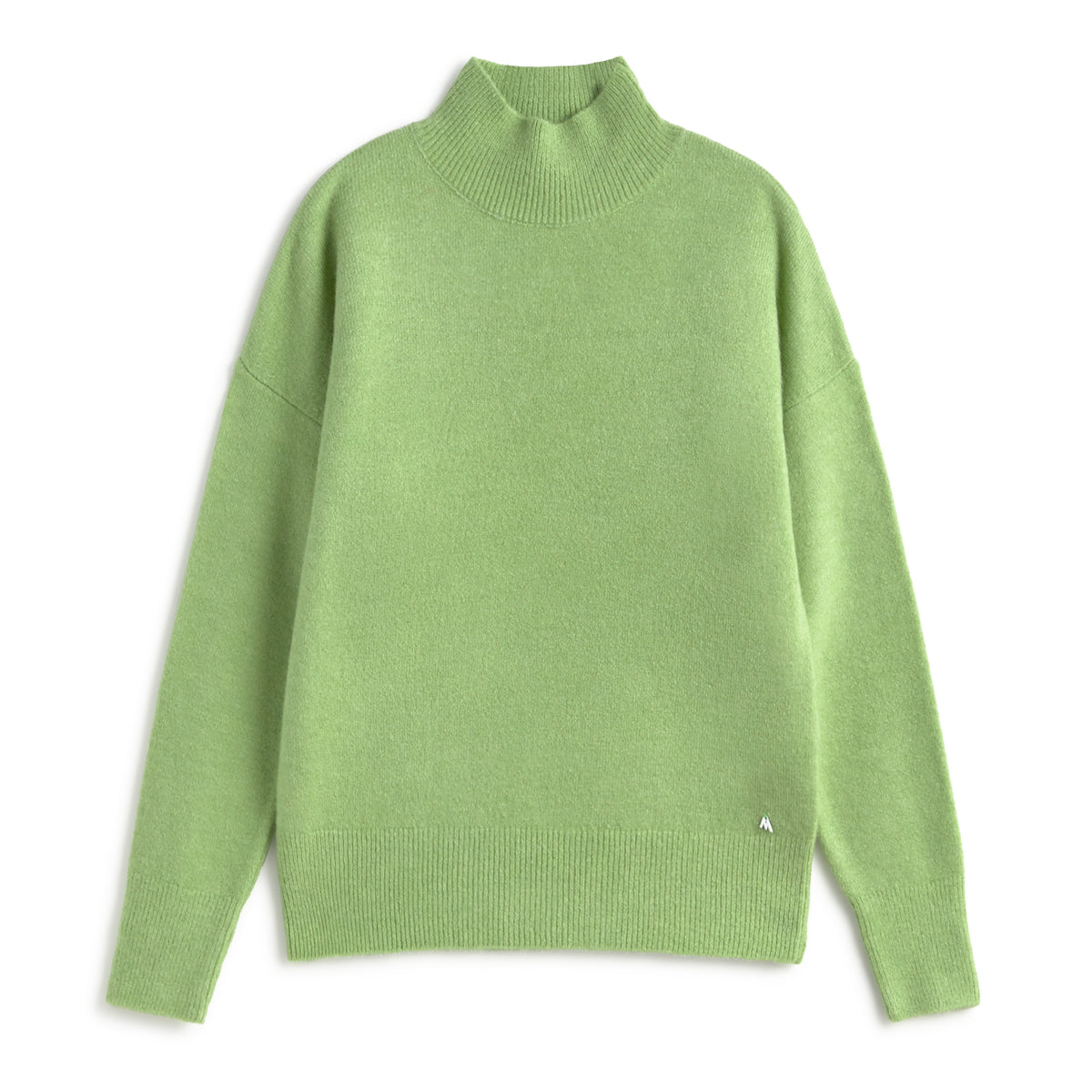 Andam green soft knit turtleneck jersey with relaxed fit and long sleeves.