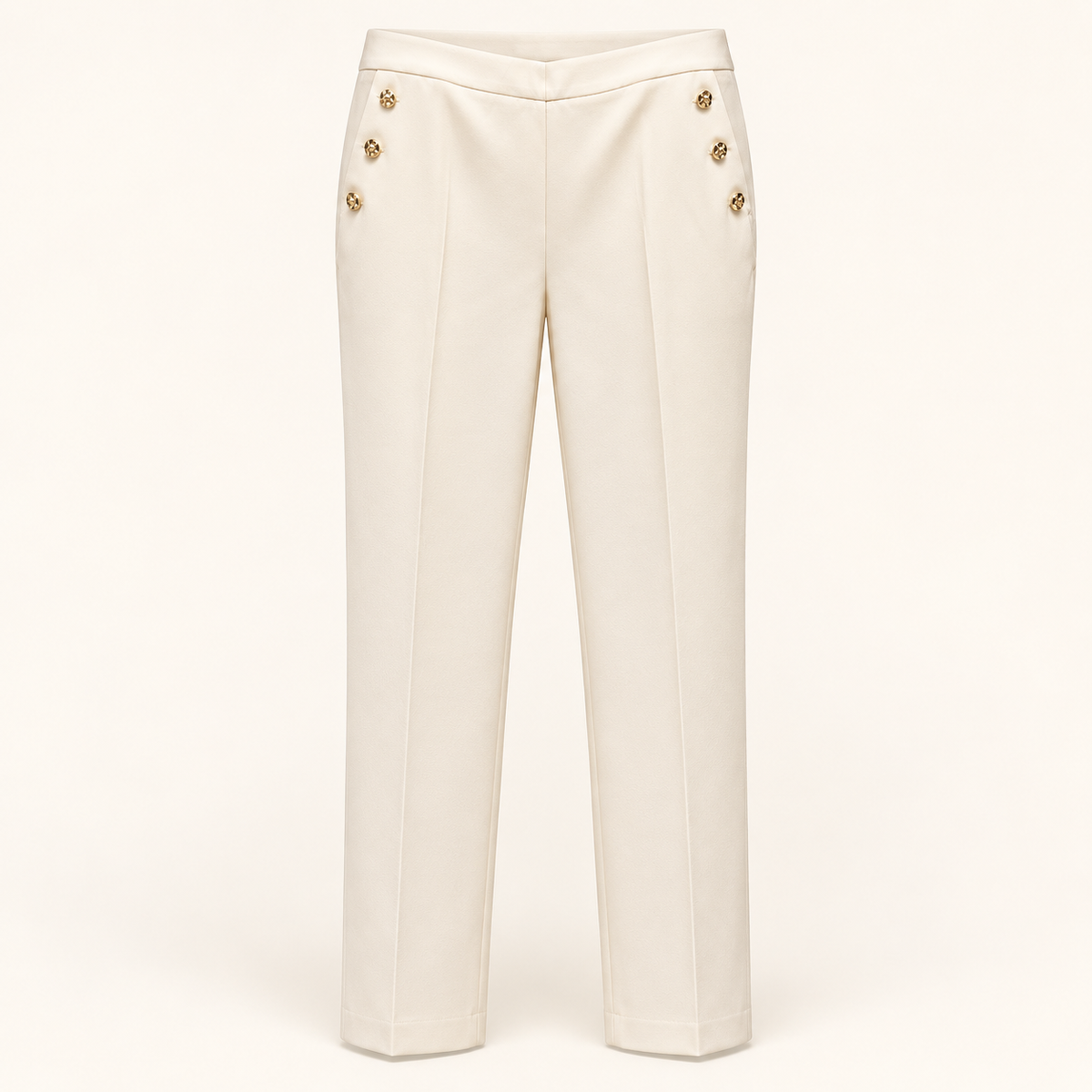 Andam | Tapered Pants with Gold Sailor Buttons in Cream