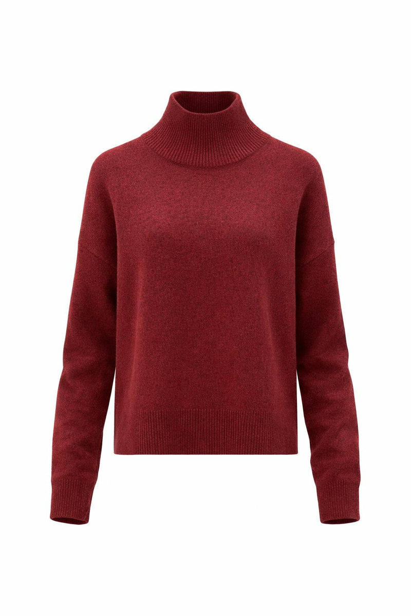 ANDAM burgundy roll neck jersey with a relaxed fit and long sleeves.