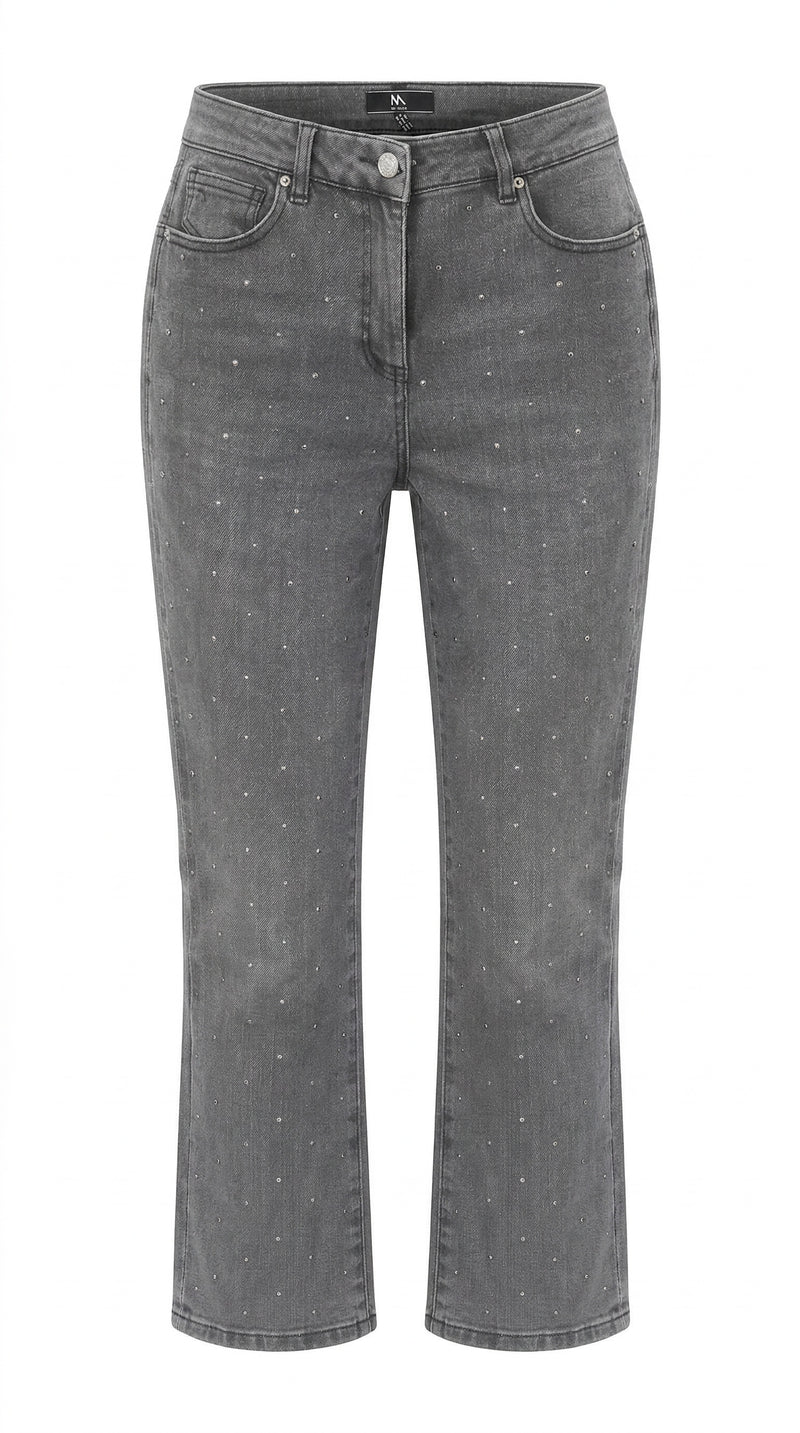 ANDAM straight leg grey denim jeans with subtle crystal embellishments and a classic five-pocket design
