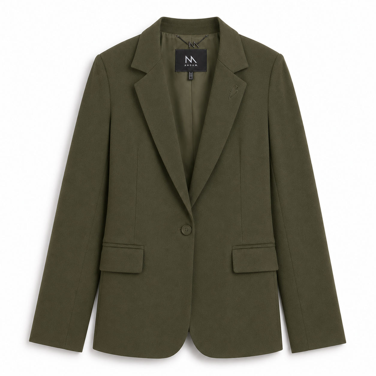 Andam tailored blazer in khaki featuring a single-button closure, structured silhouette and classic notch lapels.