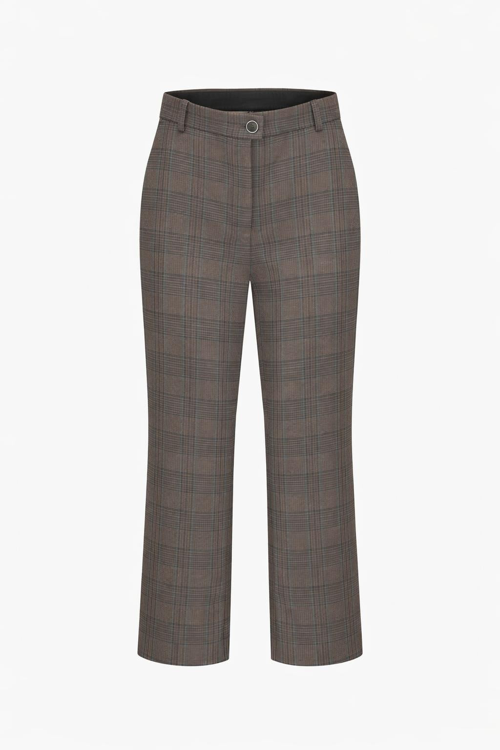 ANDAM brown check tailored trousers with straight leg and structured waistband