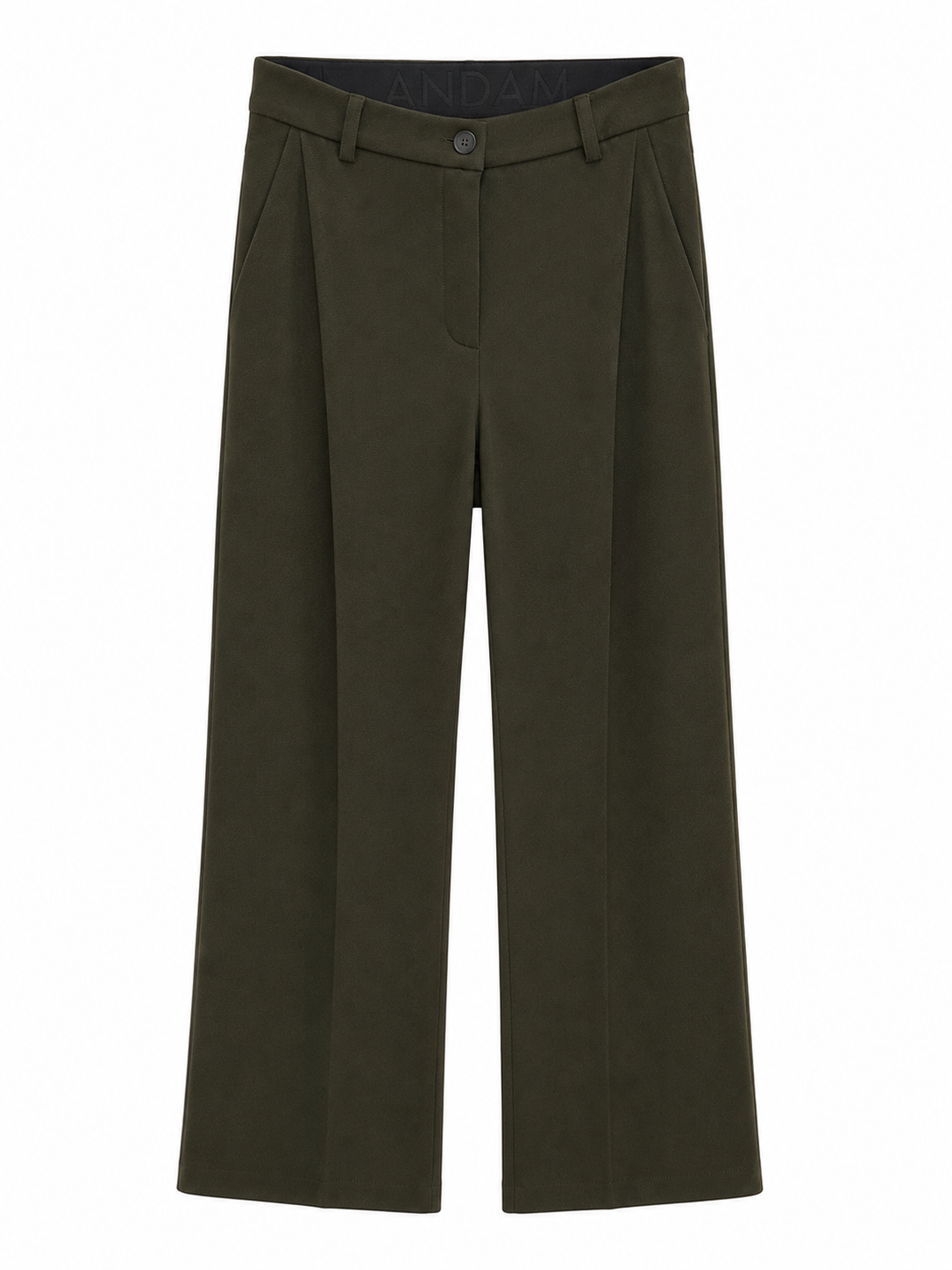 Andam tailored wide leg pants in khaki featuring front pleats, a high-rise waist and full-length silhouette.